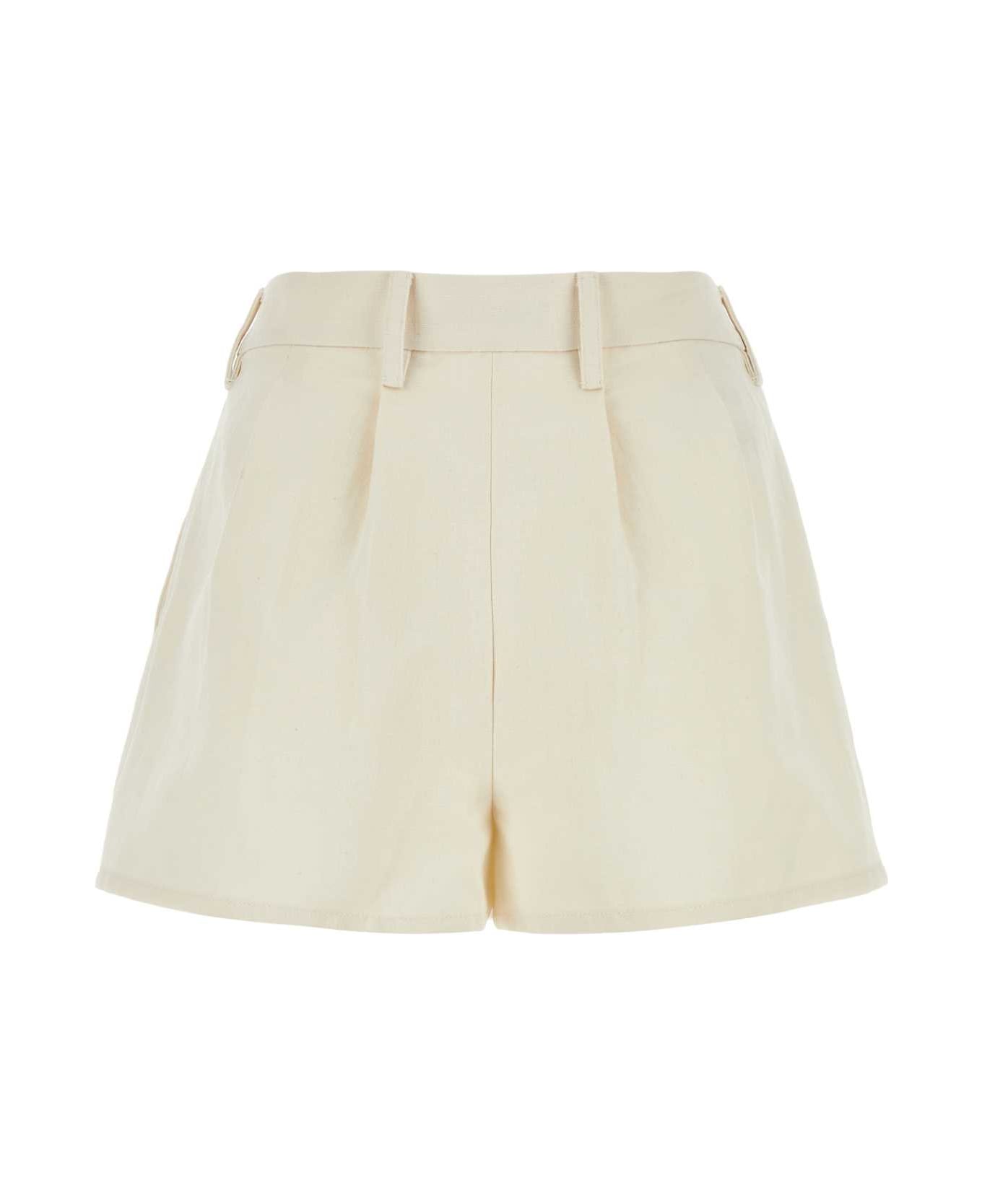 Prada Ivory Cotton Blend Shorts - NATURALE