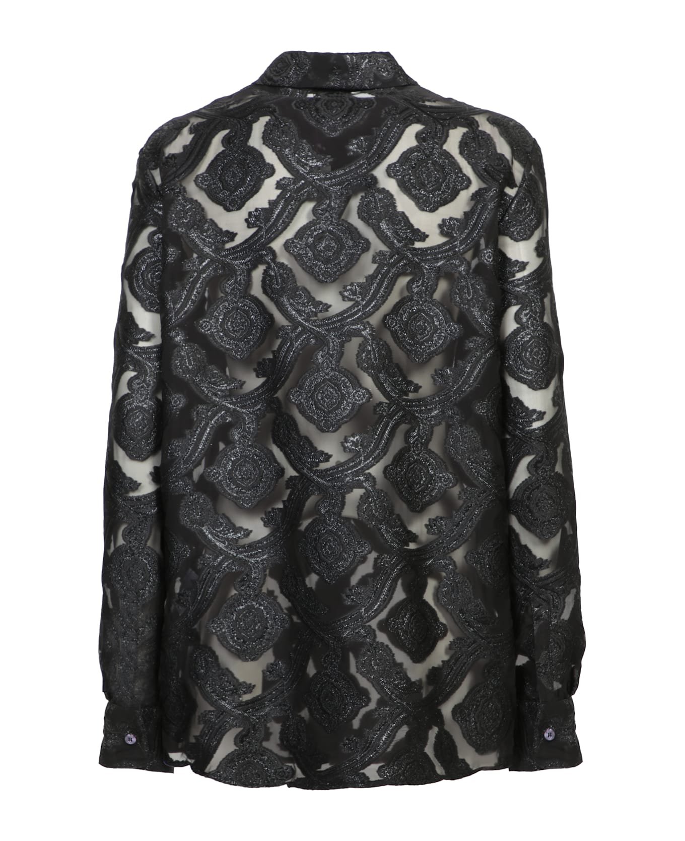 Etro Black Organza Tattoo Tone-on-tone Shirt - Black