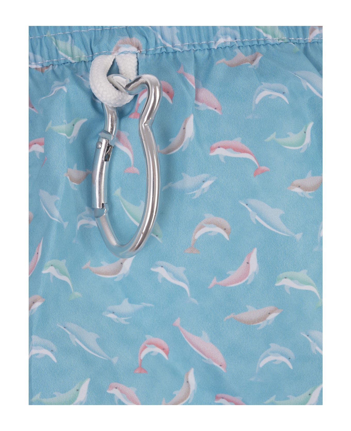 Fedeli Light Blue Swim Shorts With Multicolour Dolphin Pattern - Blue