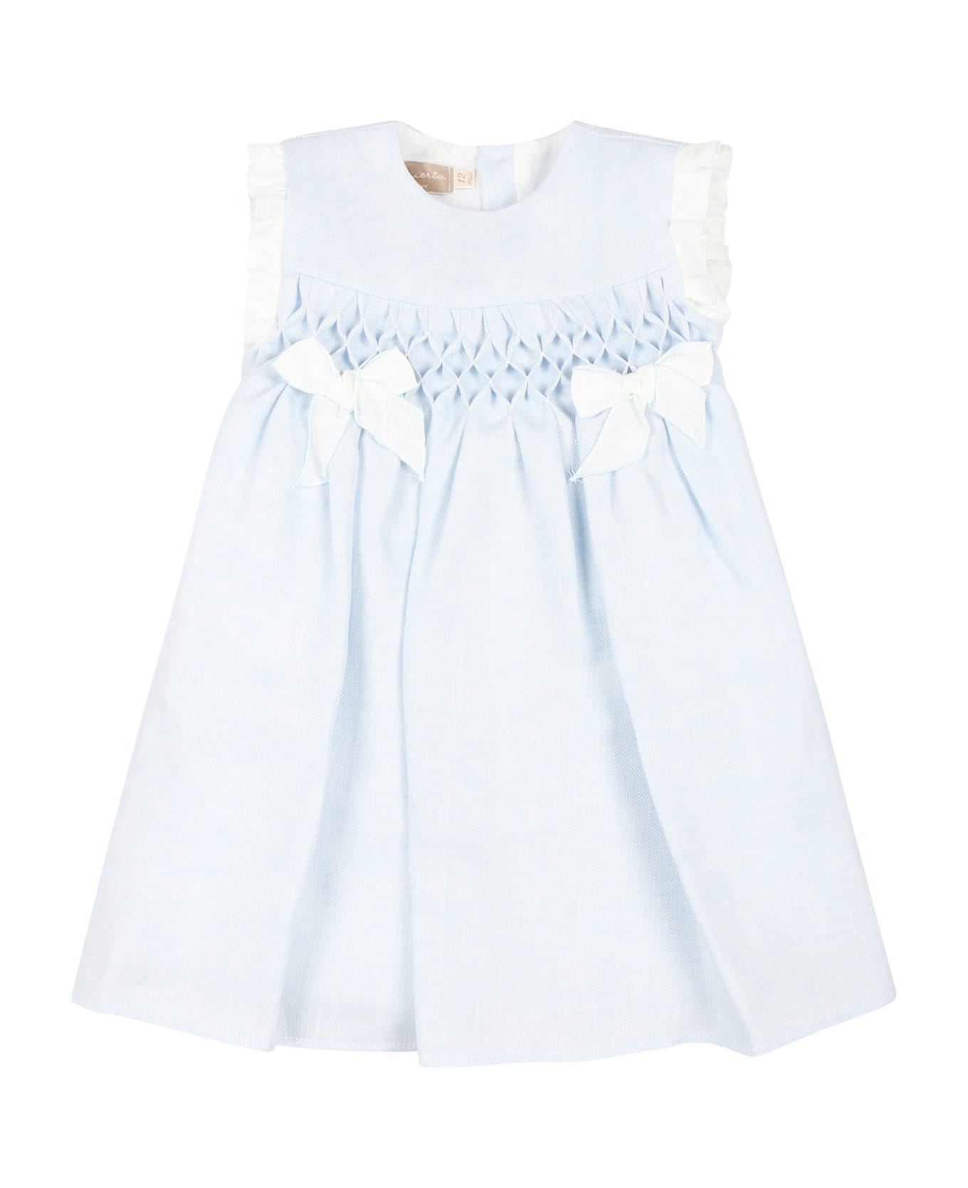 La stupenderia Light Blue Dress For Baby Girl With Bows - Light Blue ウェア