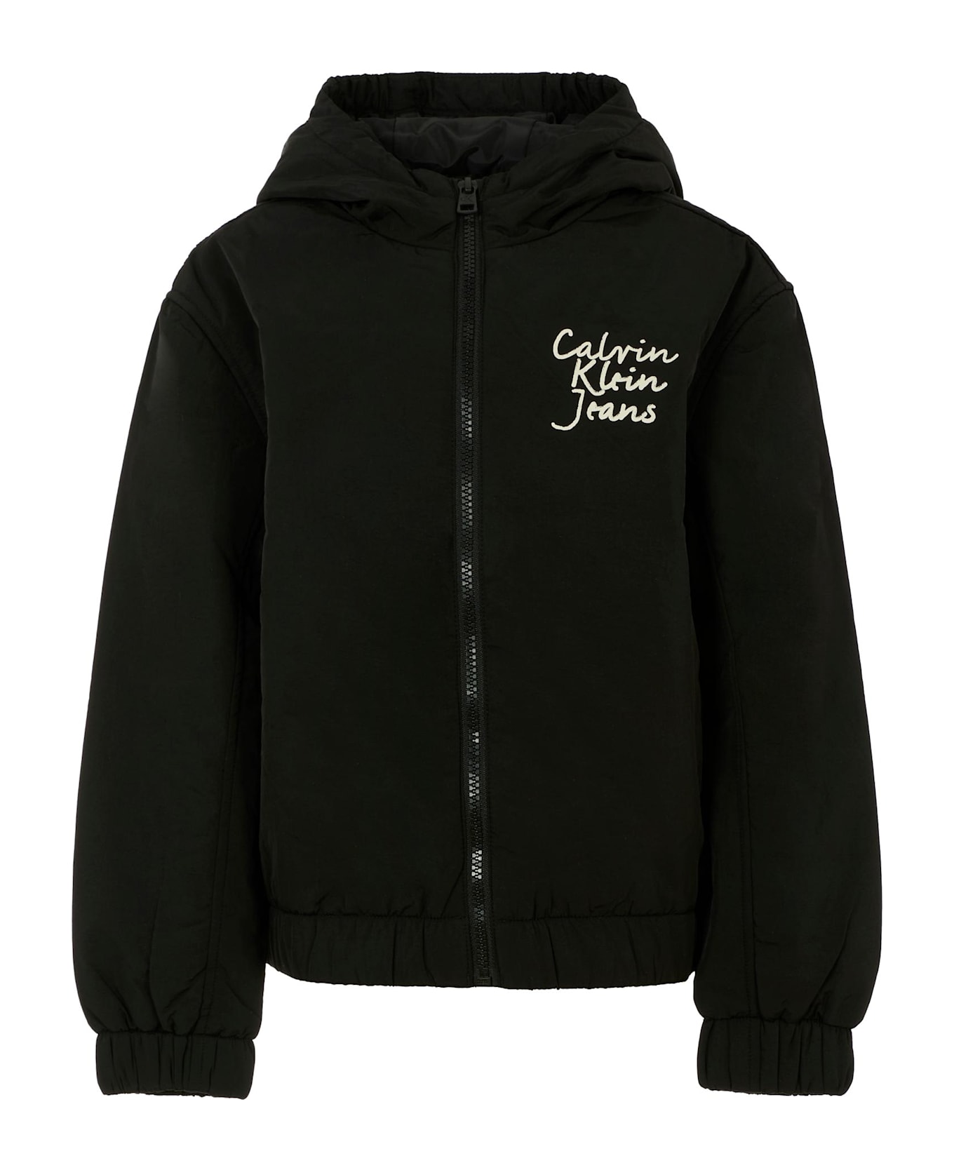 Calvin Klein Black Windbreaker Jacket For Kids With Logo - Black