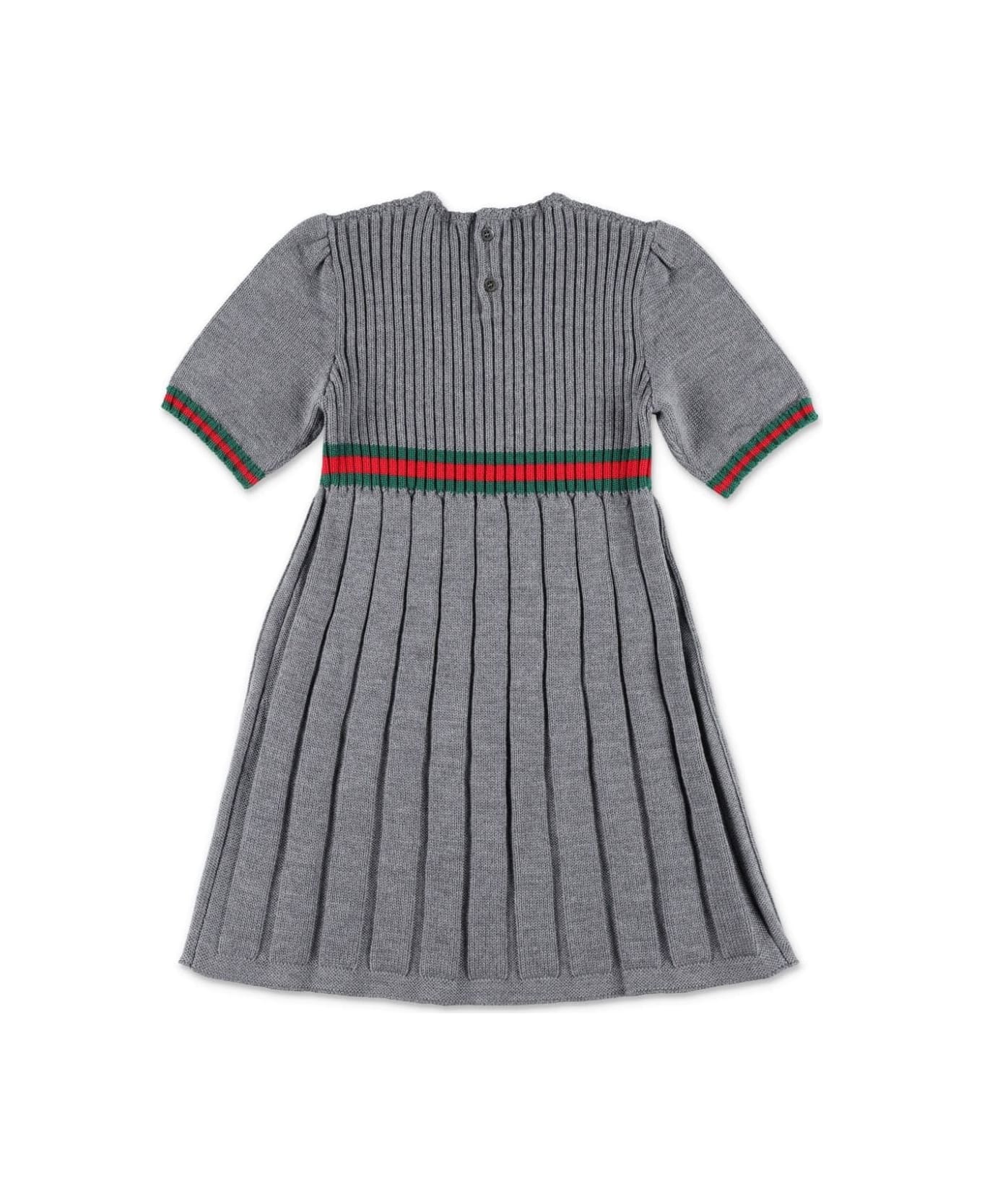 Gucci Grey Wool Dress With Web Ribbon - Grey