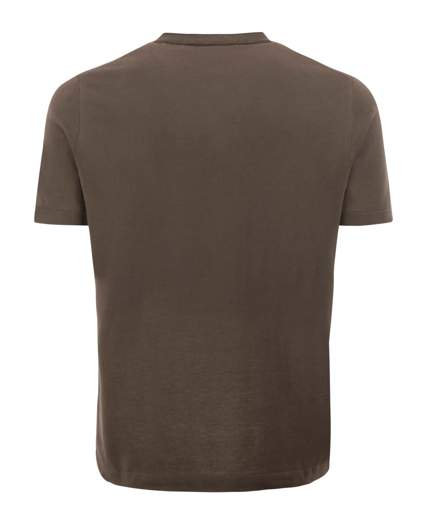 Kangra Brown Cotton Ribbed T-shirt - Brown
