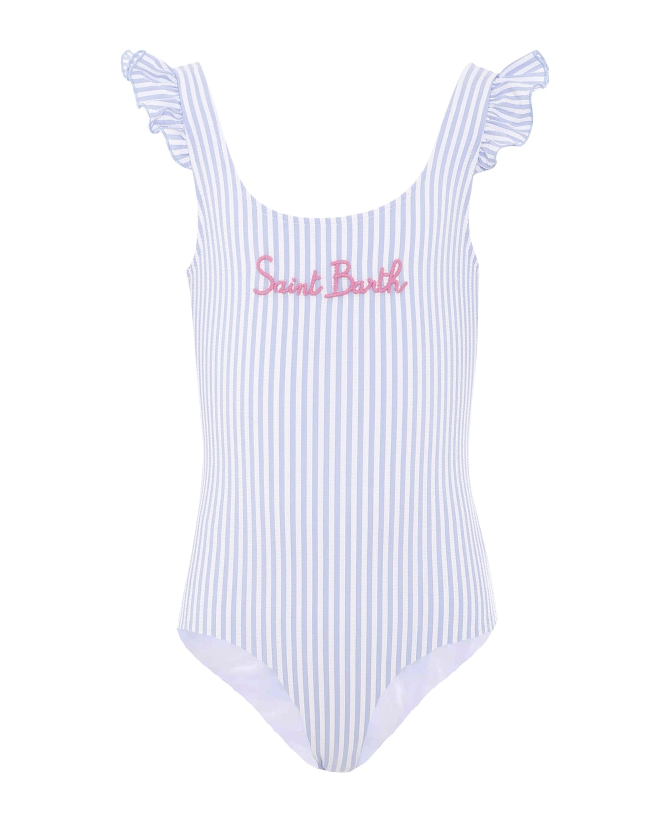 MC2 Saint Barth Light Blue Swimsuit For Girl With Logo - Light Blue