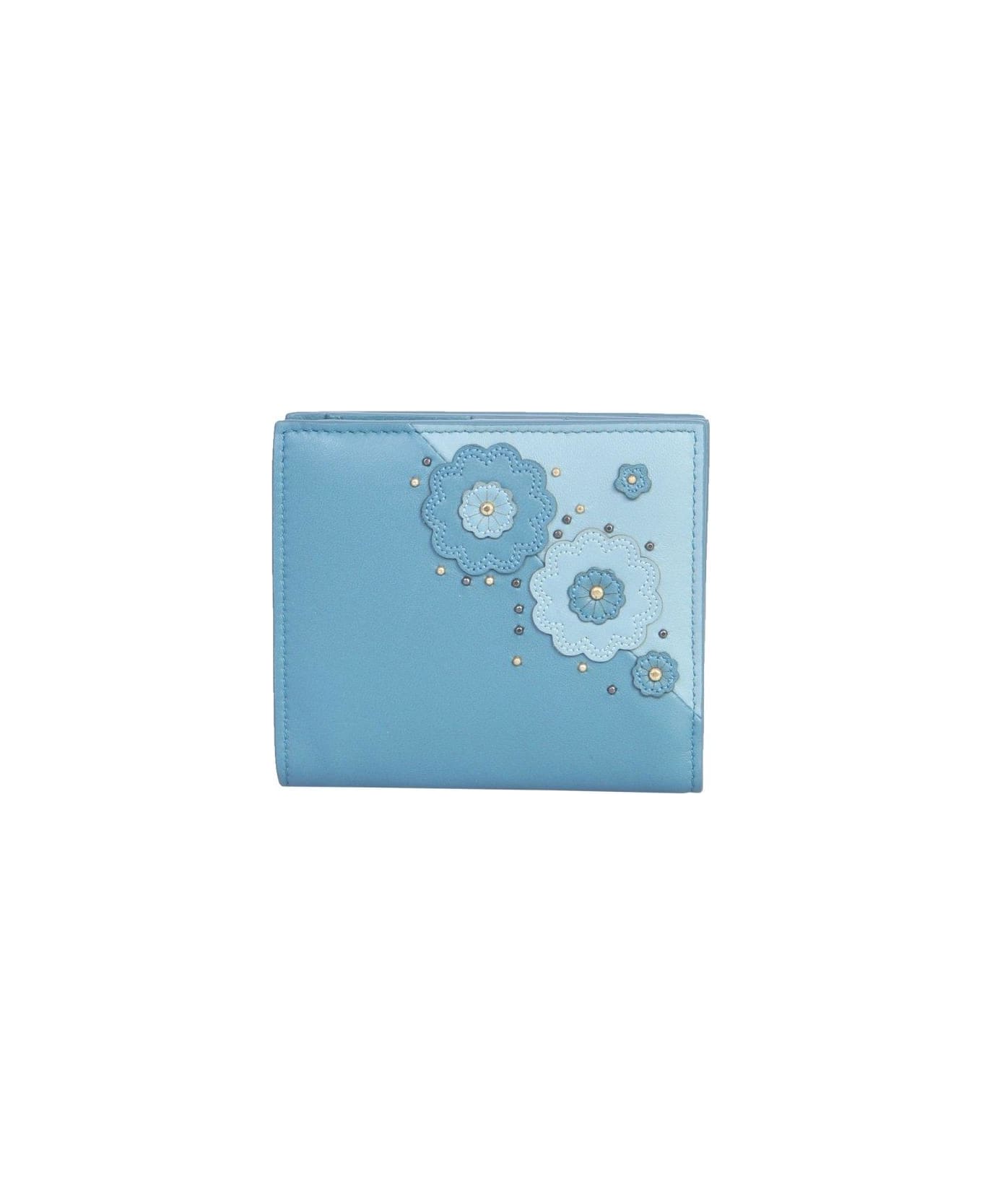 Bottega Veneta Ardoise Embroidered Wallet - BLUE