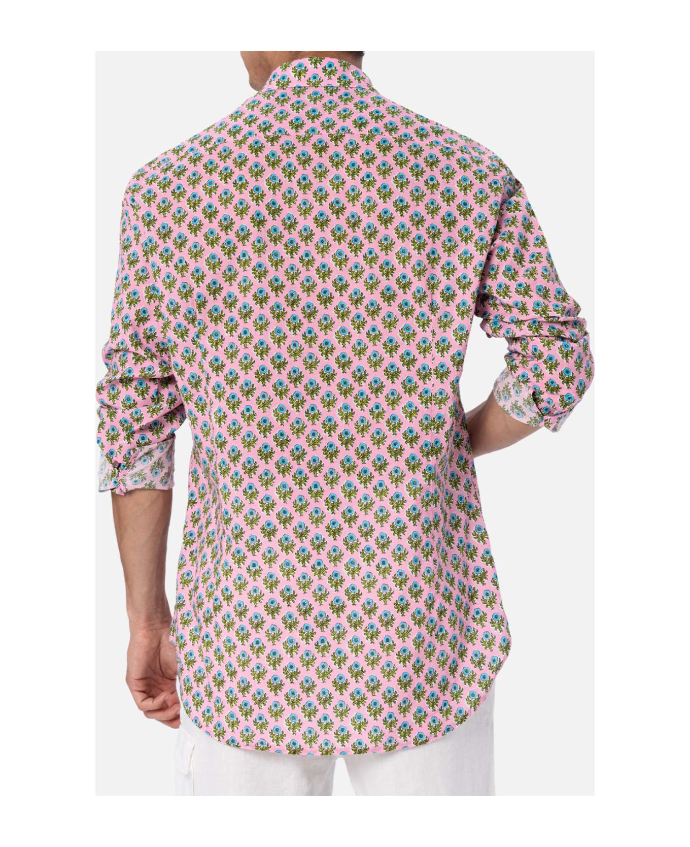 MC2 Saint Barth Man Muslin Cotton Shirt Sikelia With Radical Flower Print - PINK