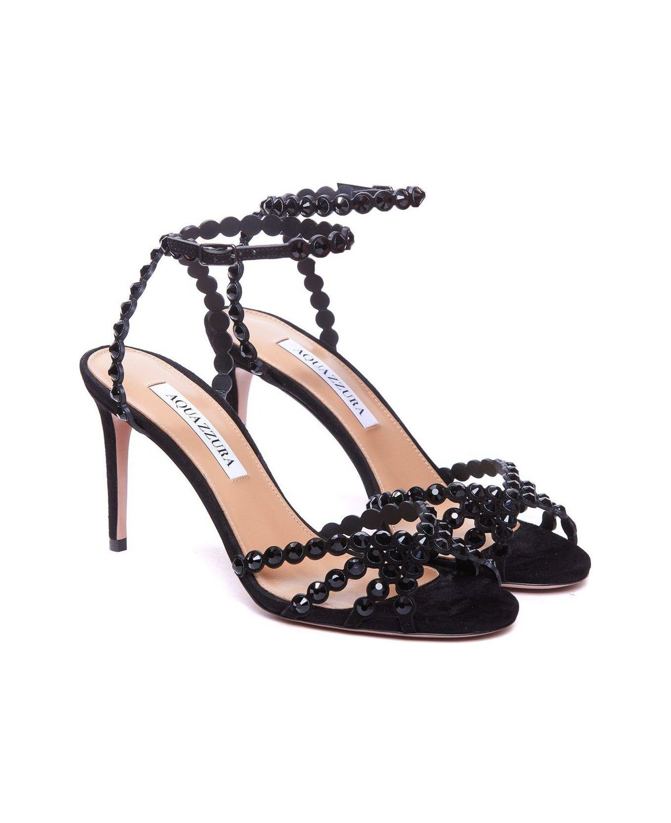 Aquazzura Tequila Embellished Open Toe Sandals - Black