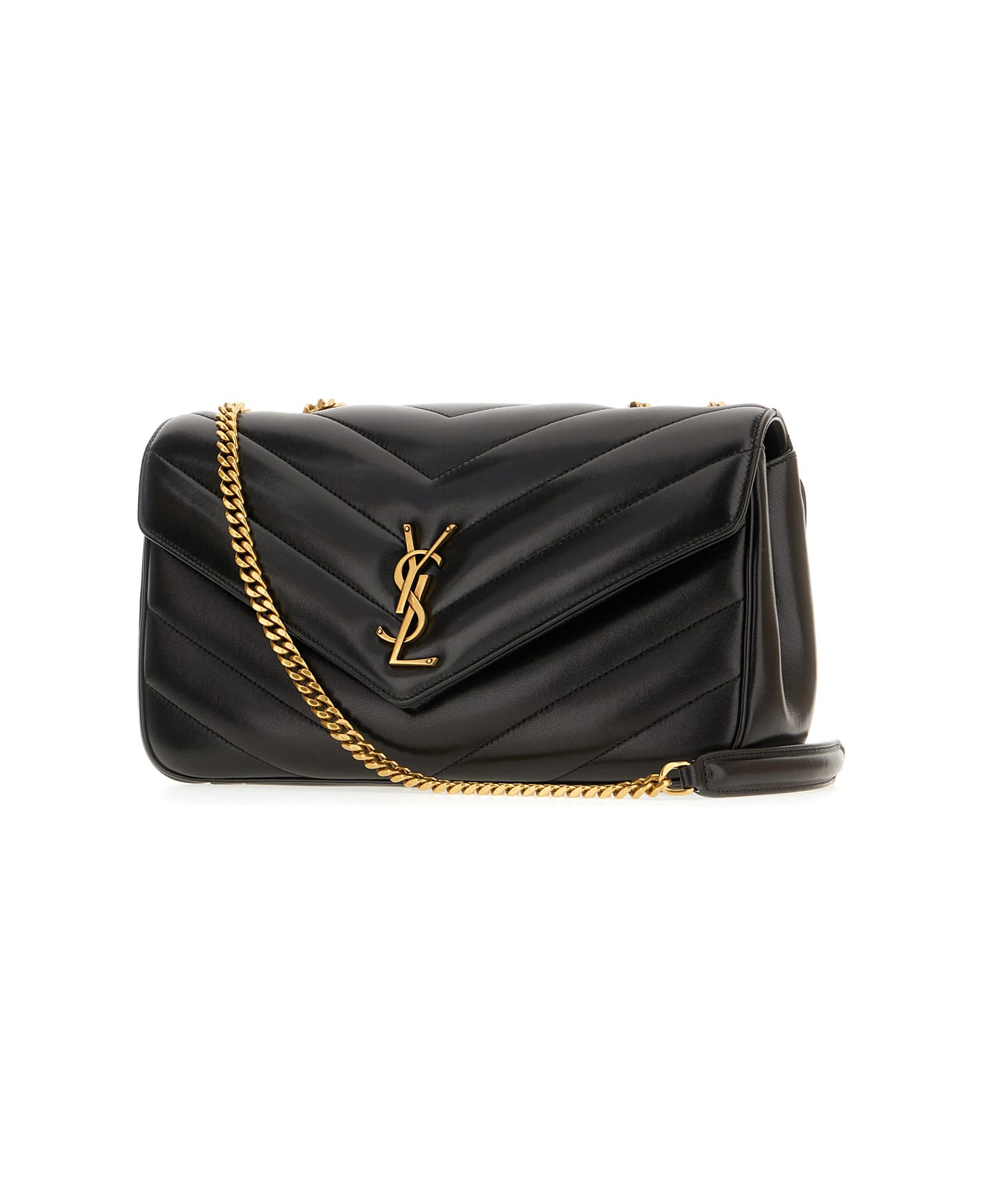 Saint Laurent Black Leather Medium Loulou Shoulder Bag - Nero
