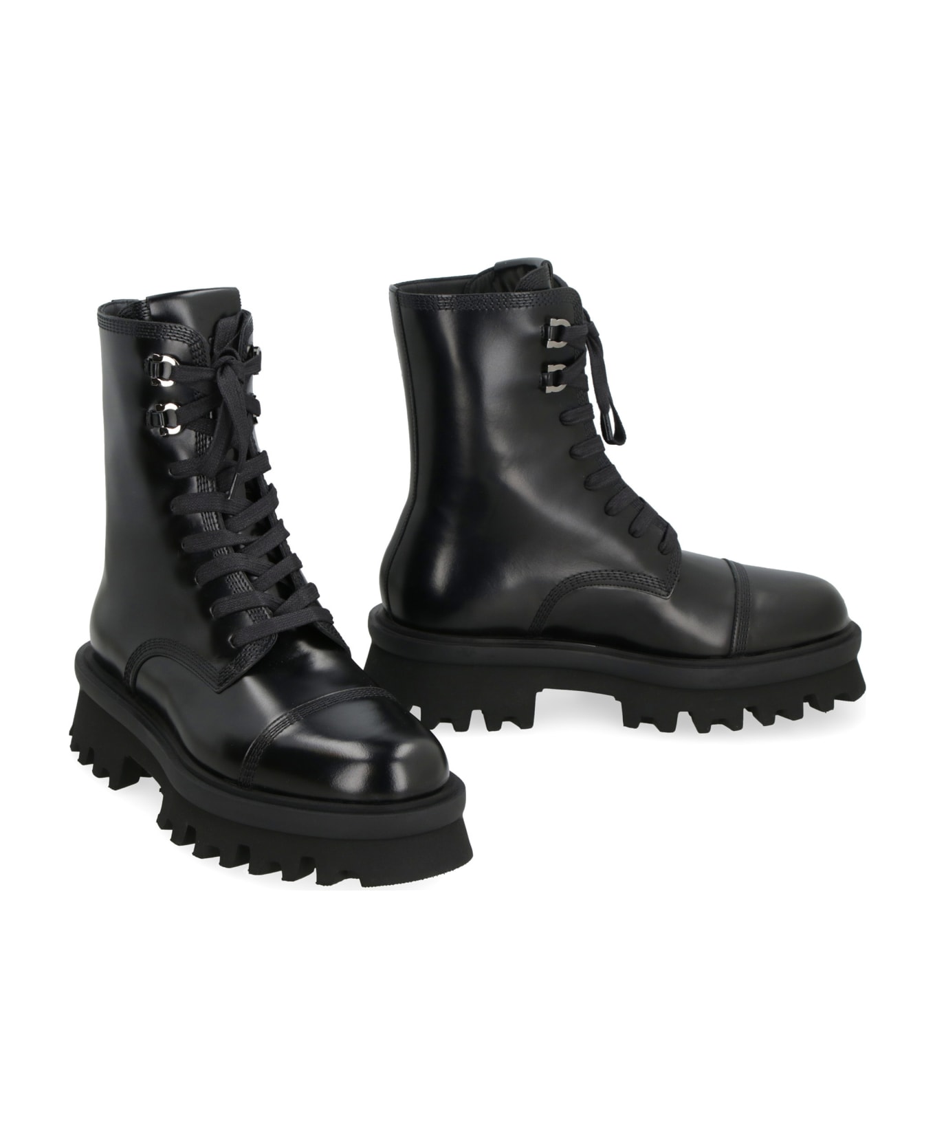 Ferragamo Leather Combat Boots - black