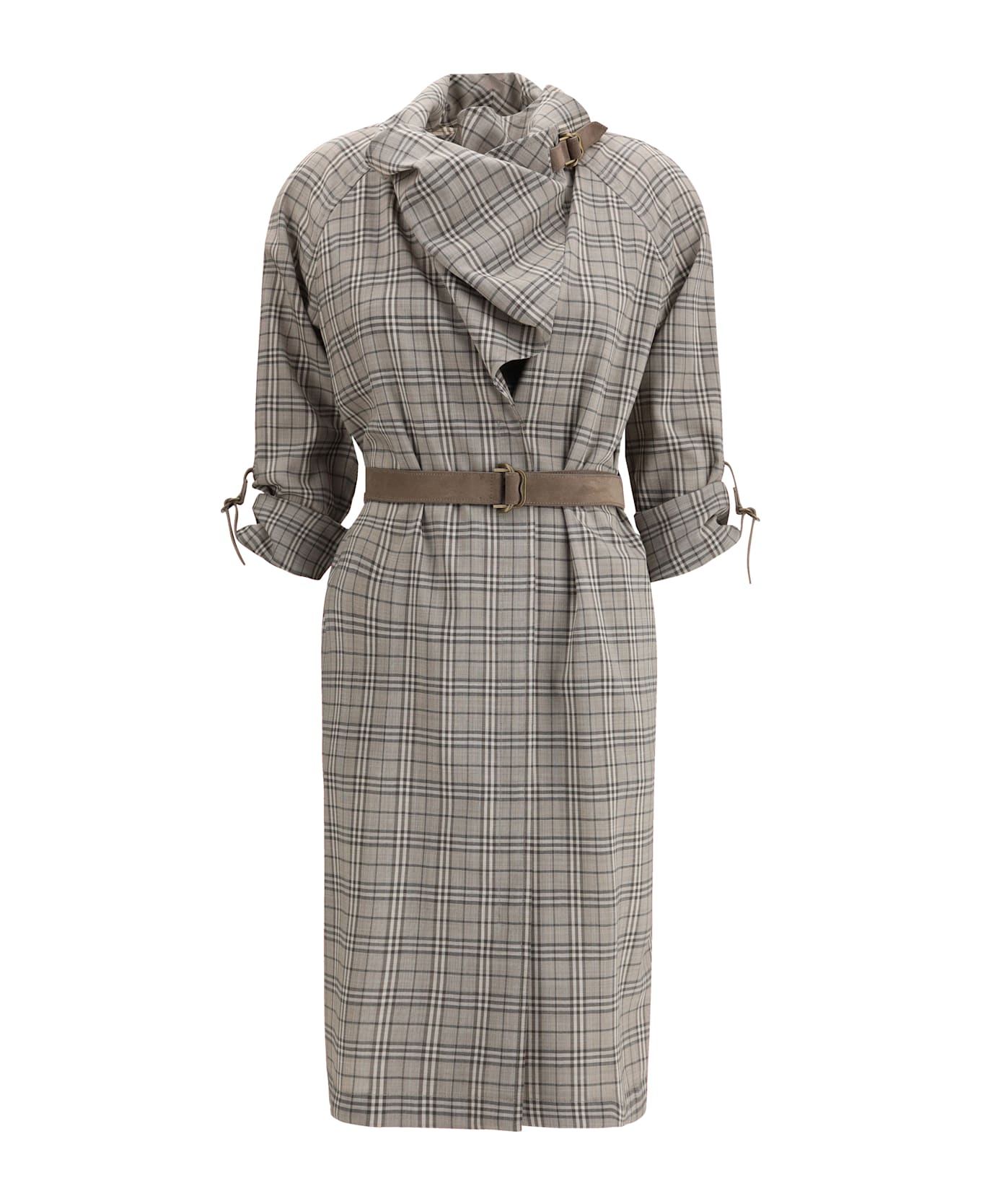 Burberry Wool Check Dress With A Shawl Collar