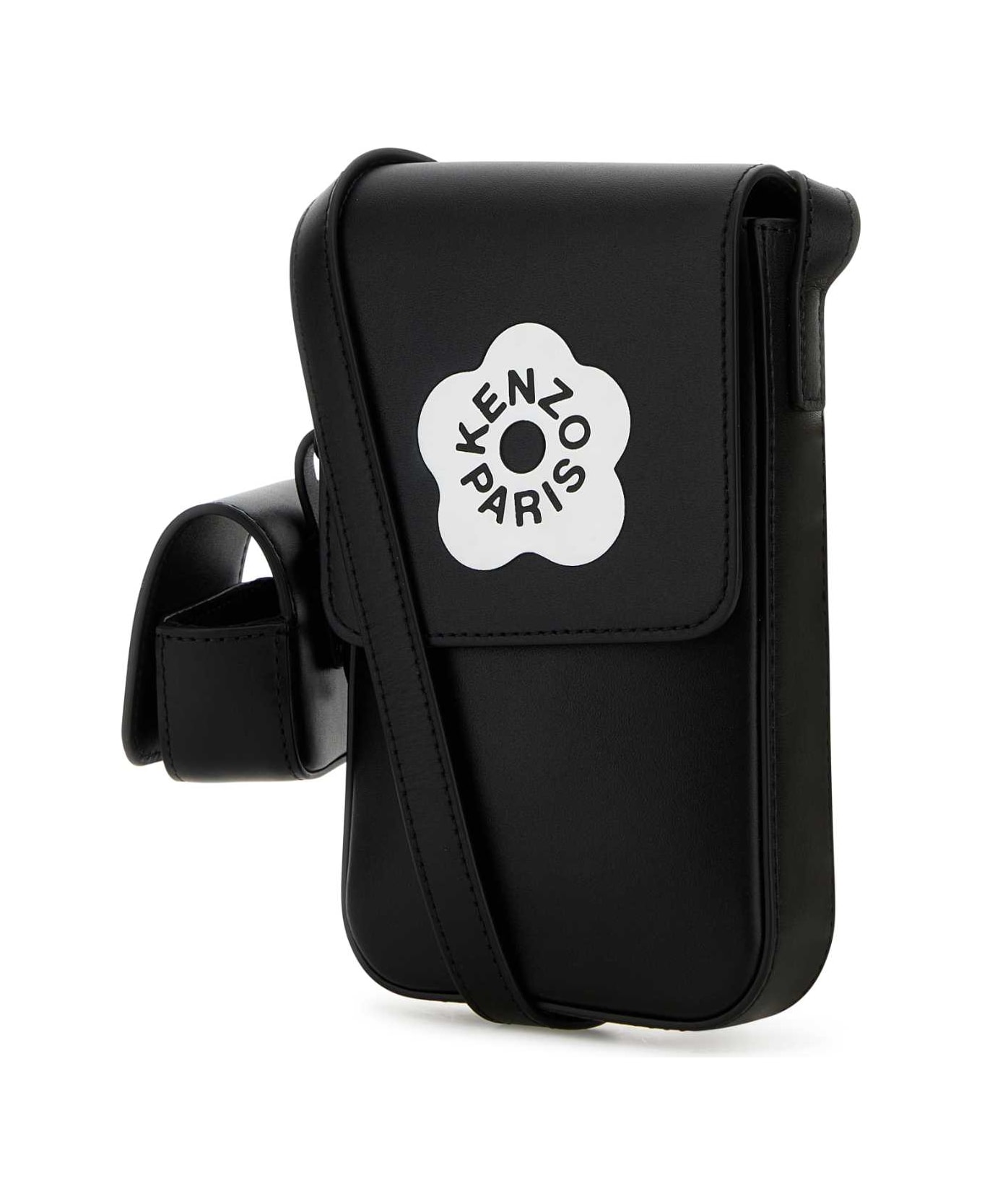 Kenzo Black Leather Kenzo Stamp Phone Case - NOIR