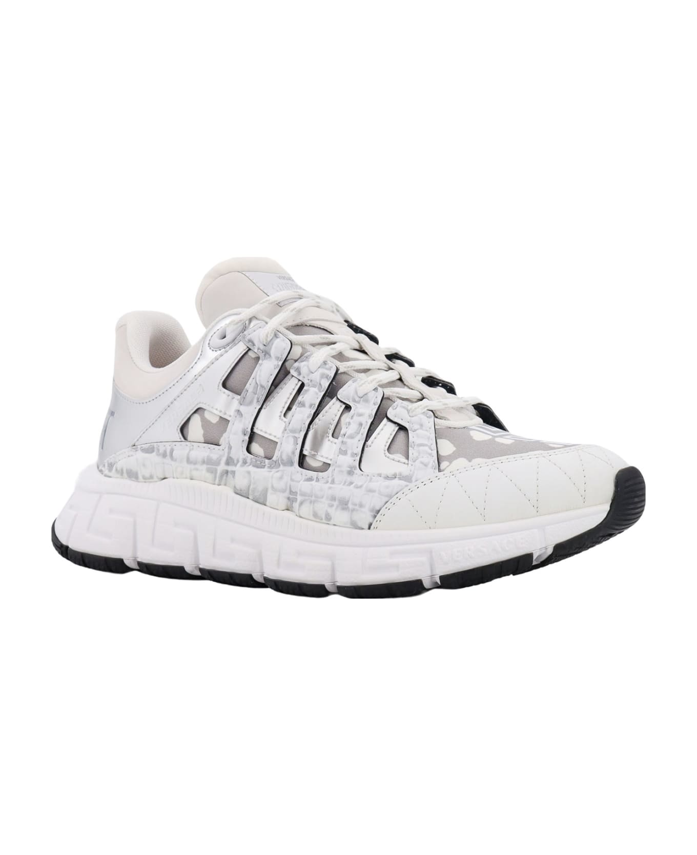 Versace Two-tone Fabric And Leather Trigreca Sneakers - White