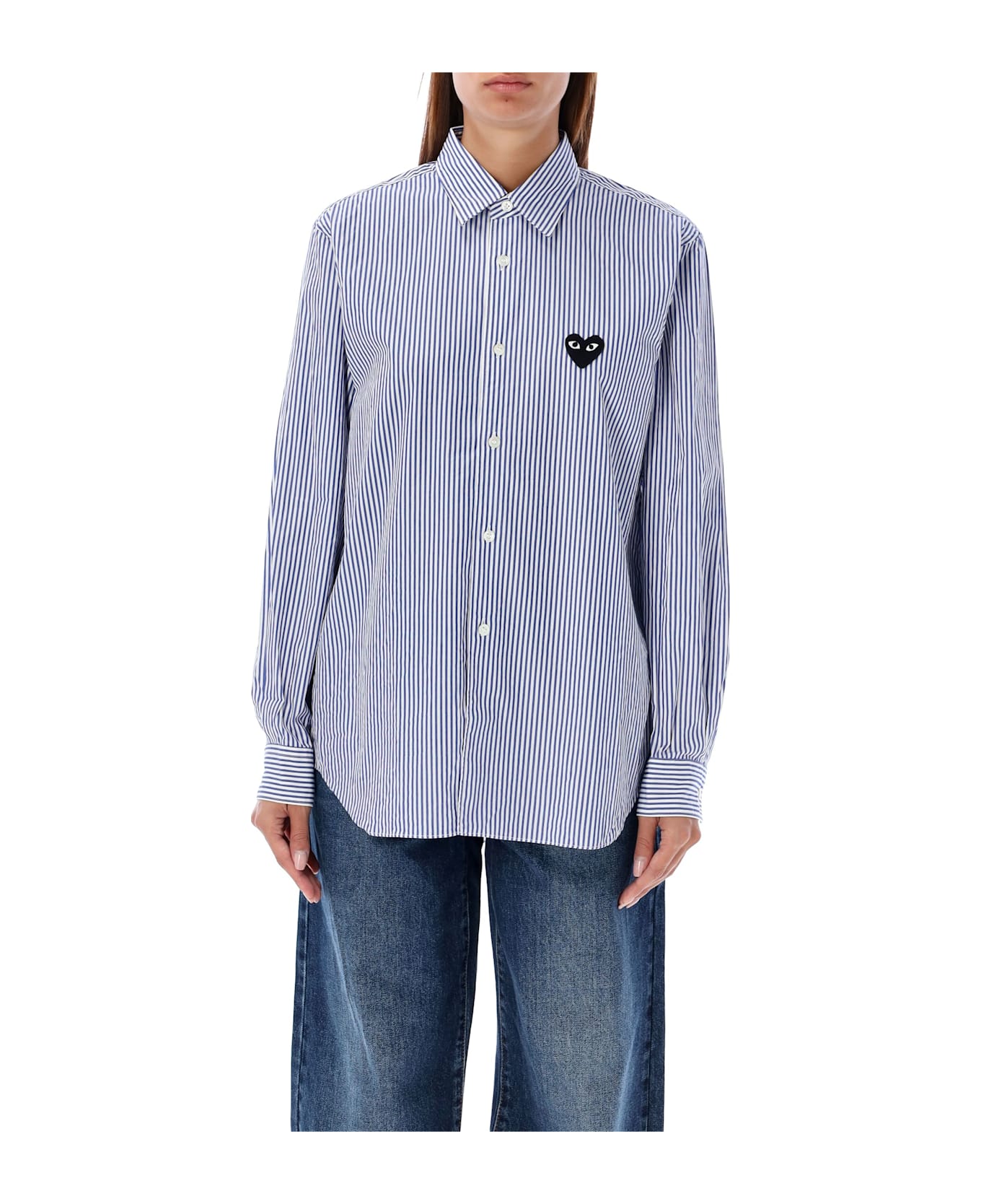 Comme des Garçons Play Striped Shirt With Black Heart Patch - BLUE STRIPE