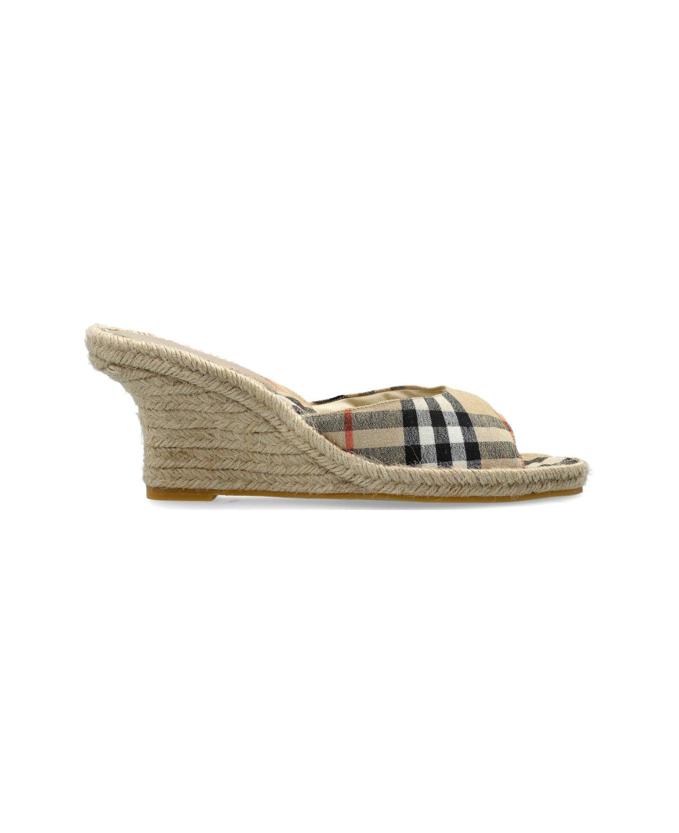 Burberry Checked Mews Espadrille Mules - NEUTRALS