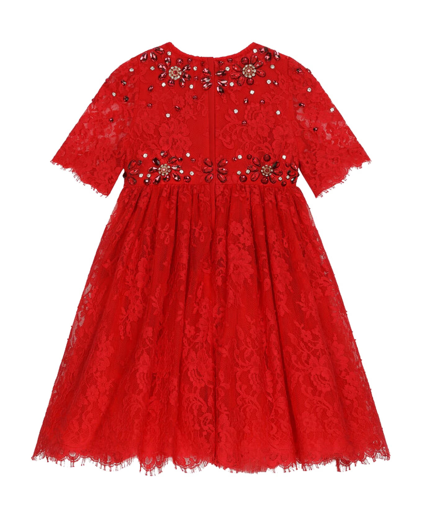 Dolce & Gabbana Dress In Chantilly Lace And Stones - Red