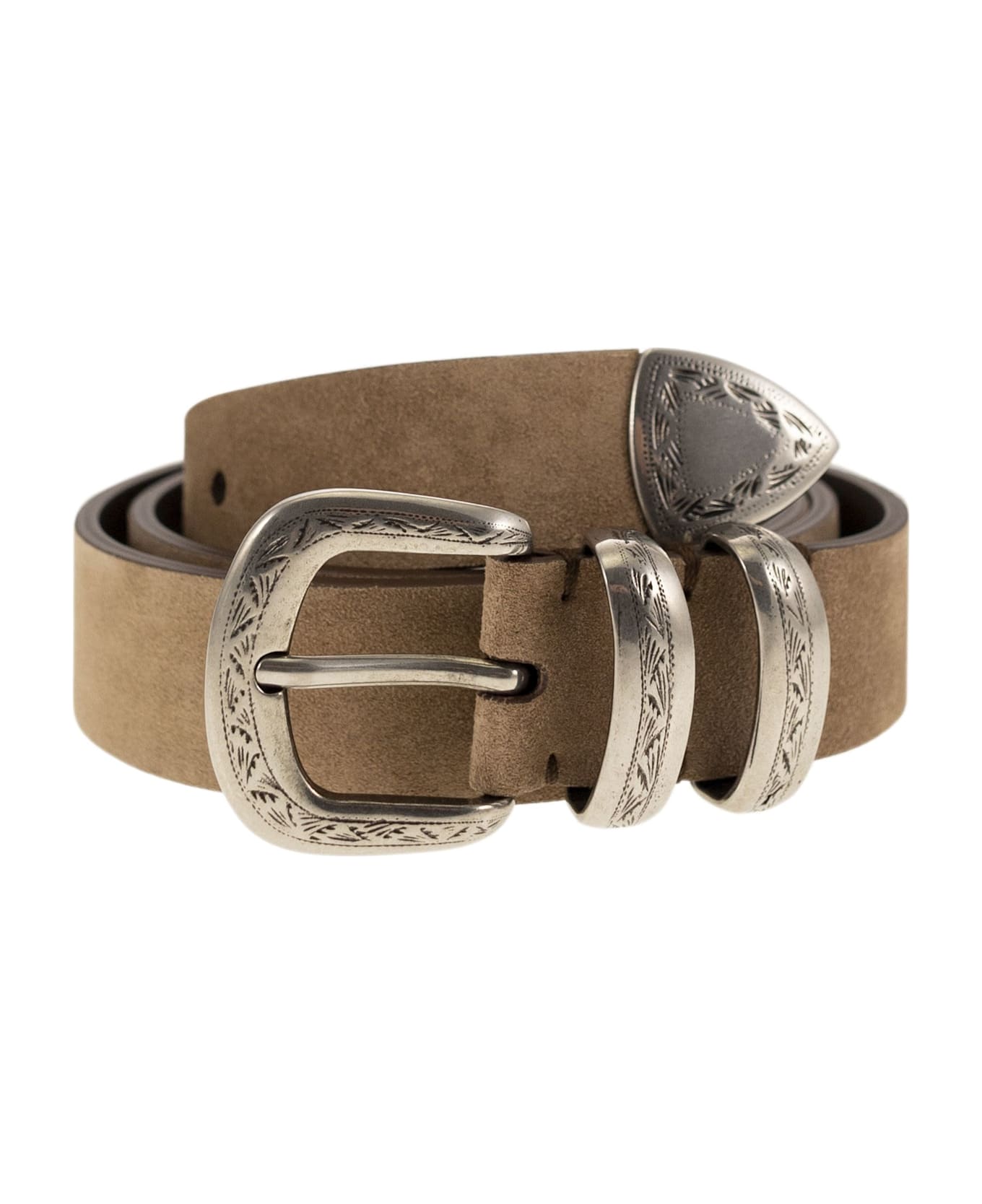 Brunello Cucinelli Reverse Calfskin Belt With Machined Buckle And Toecap - Beige