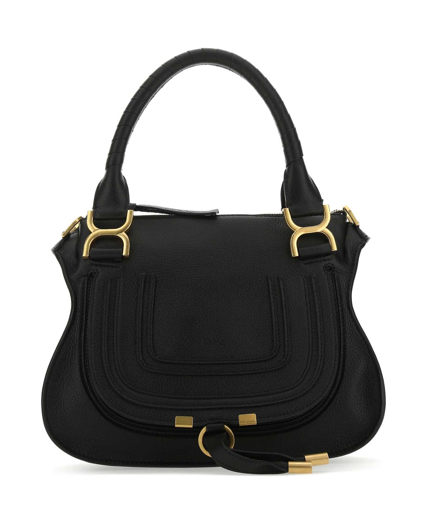 Black Leather Medium Marcie Handbag - Thumbnail 2