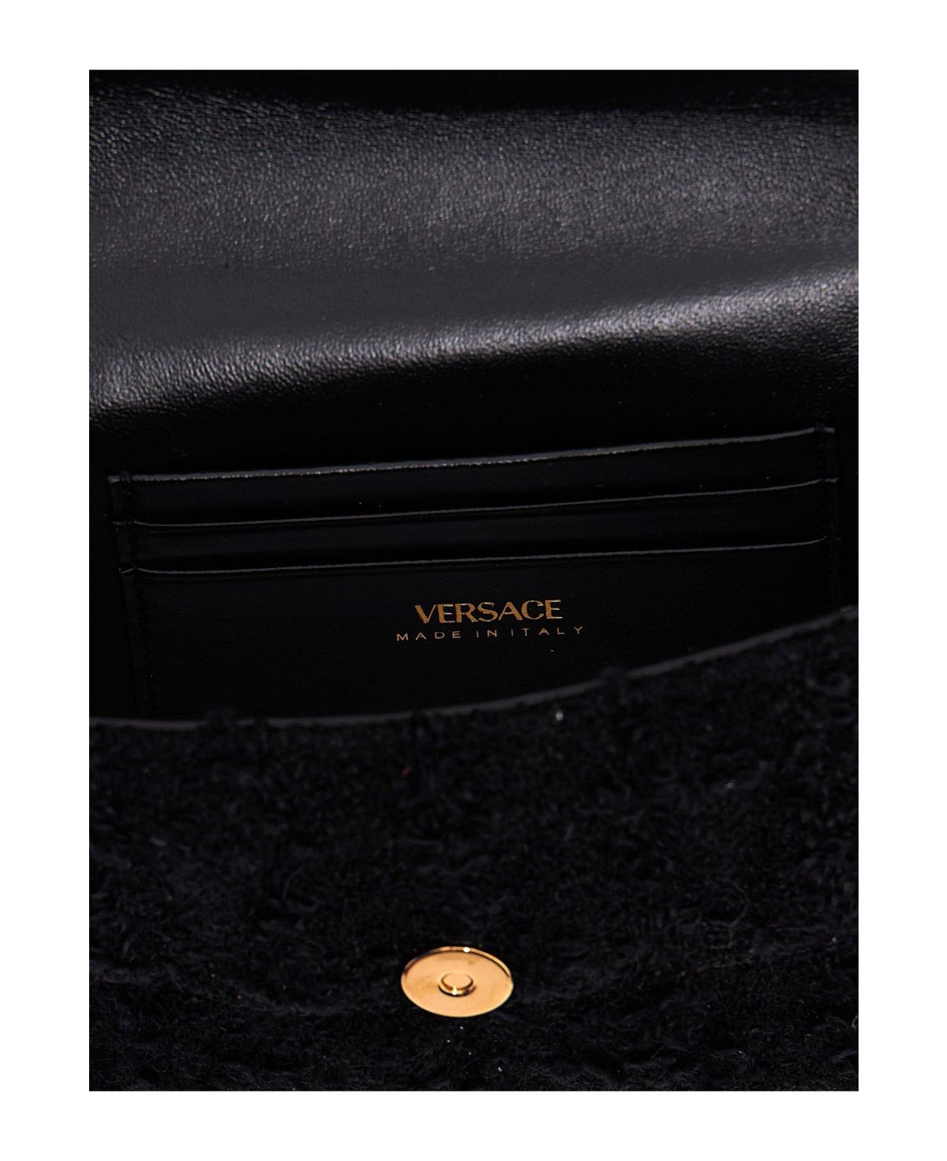 Versace Logo Detailed Tweed Crossbody Bag