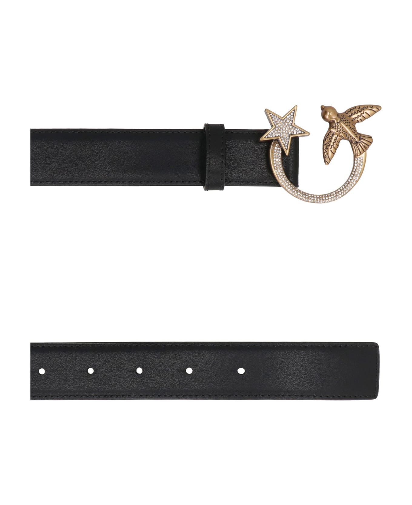 Pinko Logo Buckle Leather Belt - black
