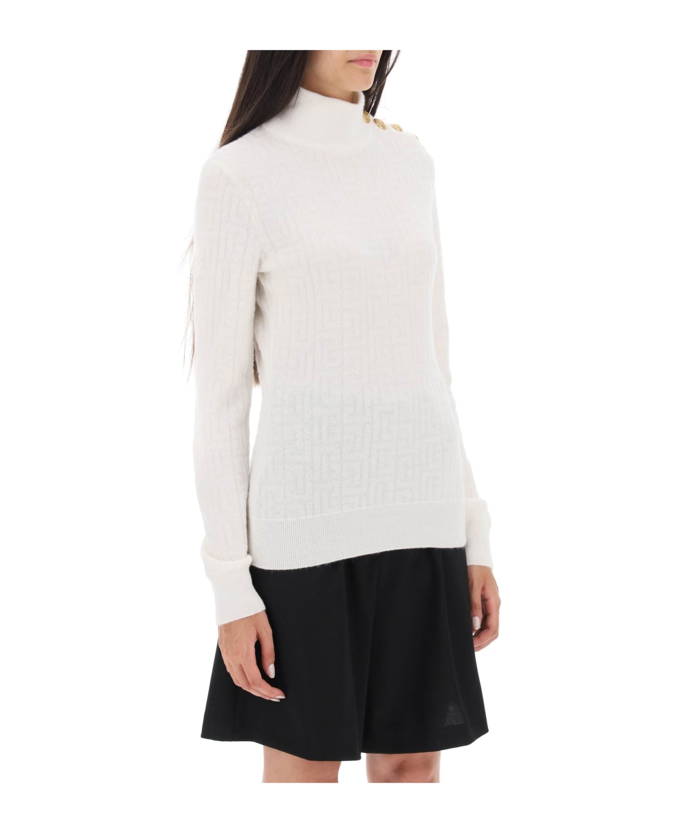 Balmain Sweater In Monogram Knit - BLANC BLANC (White) ニットウェア
