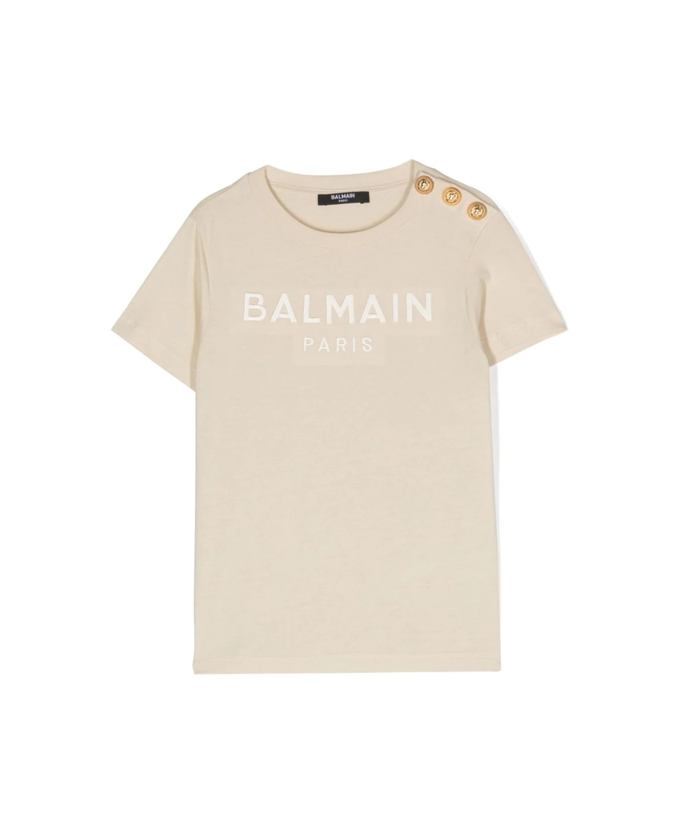 Balmain T-shirt Con Ricamo - Crema