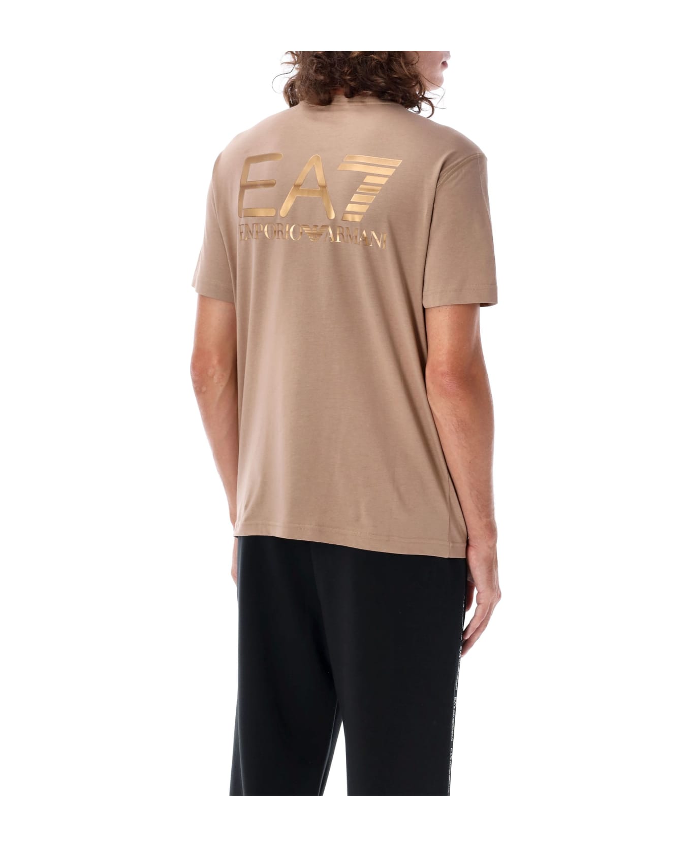 EA7 Logo Print T-shirt - BROWN