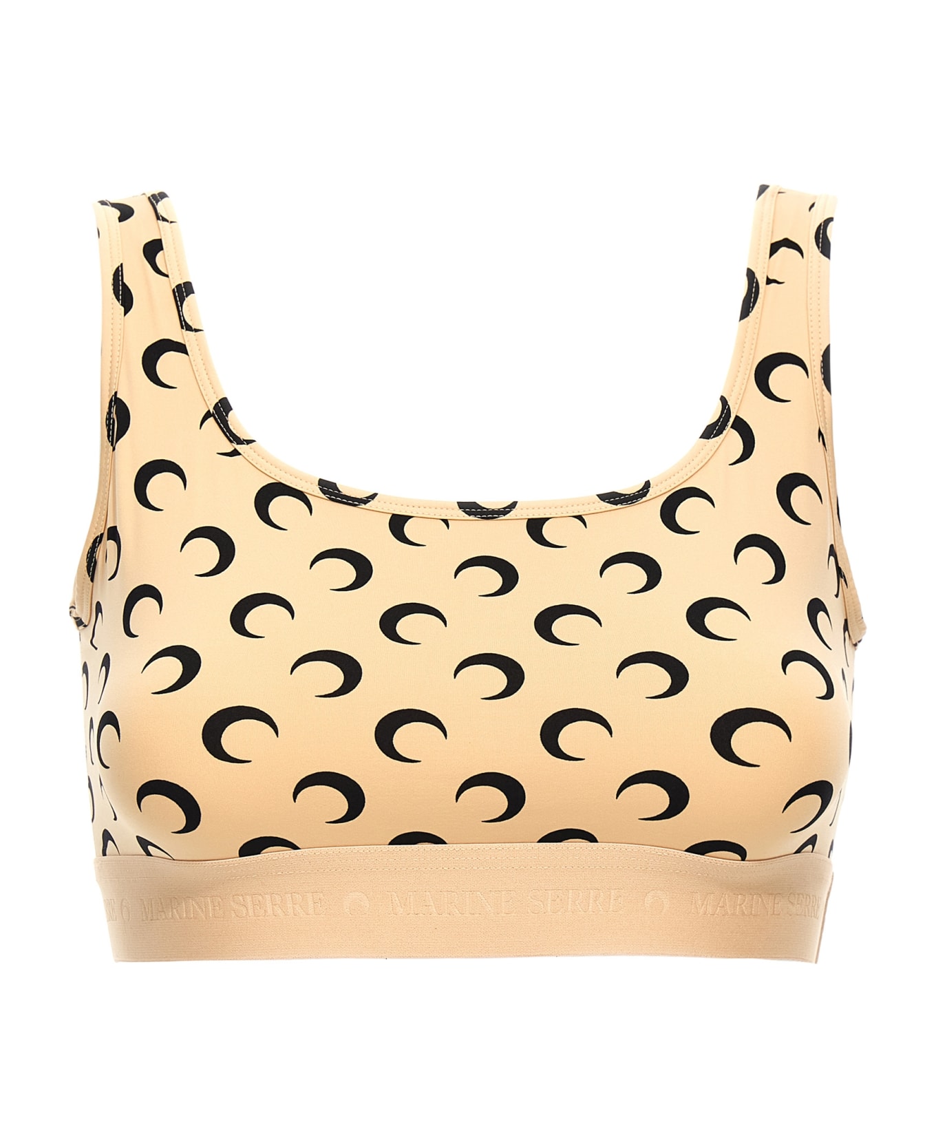 Marine Serre 
moon Printed Jersey
 Cropped Top - Beige