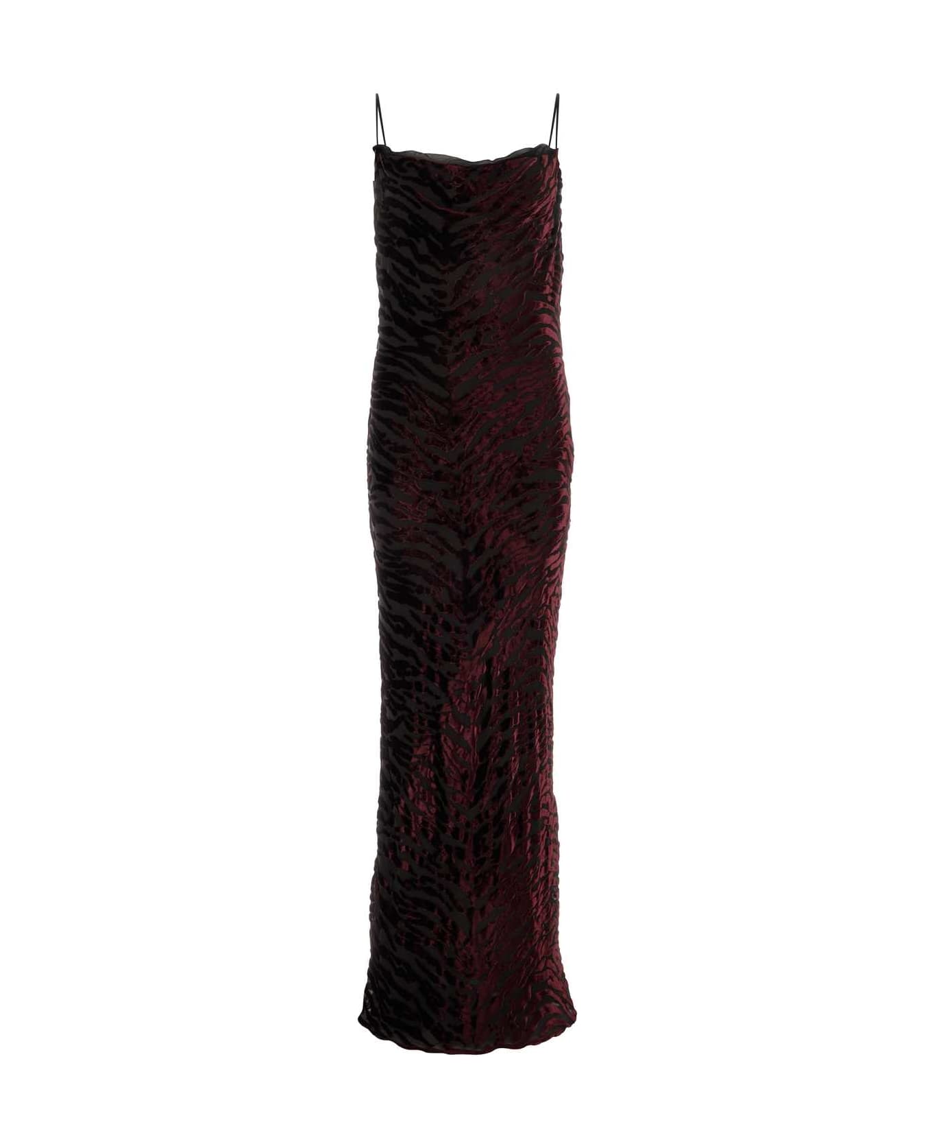 Saint Laurent Printed Viscose Blend Long Dress - NOIRBORDEAUX ワンピース＆ドレス