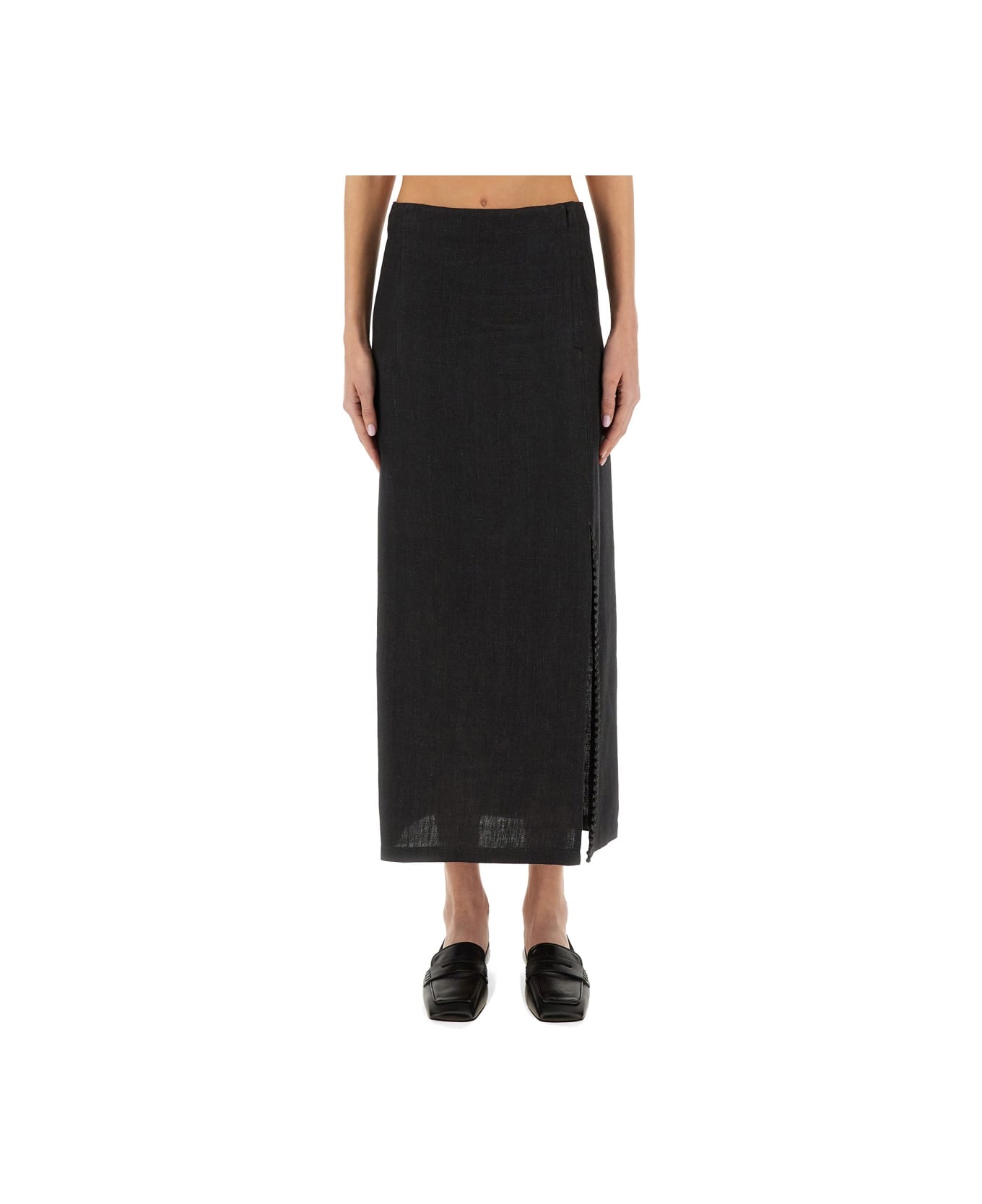 Alysi Linen Skirt With Slit - GREY