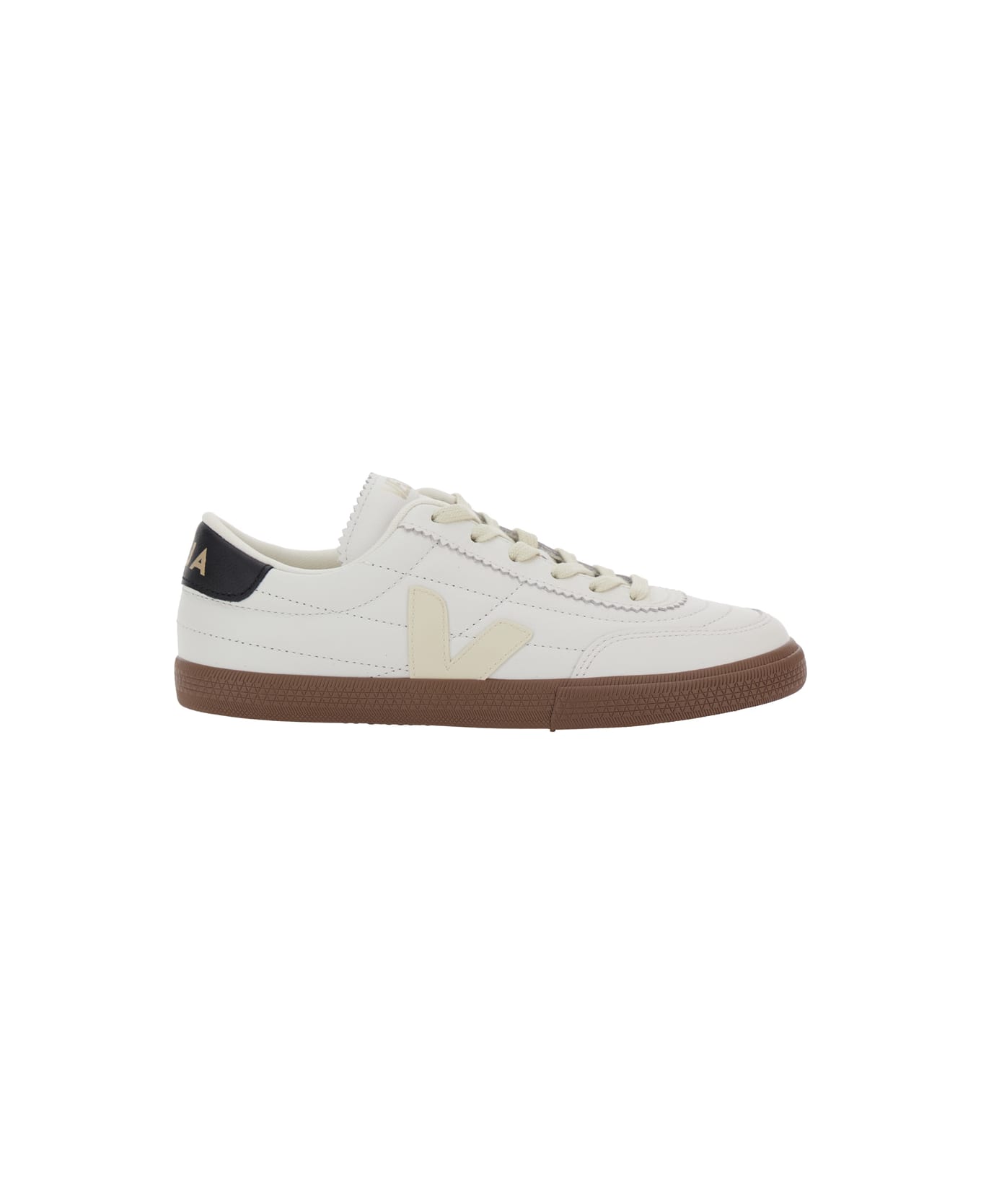 Veja 'panenka' White Low Top Sneakers With Logo Patch On The Side And Contrasting Heel With Logo Lettering In Leather Unisex - White