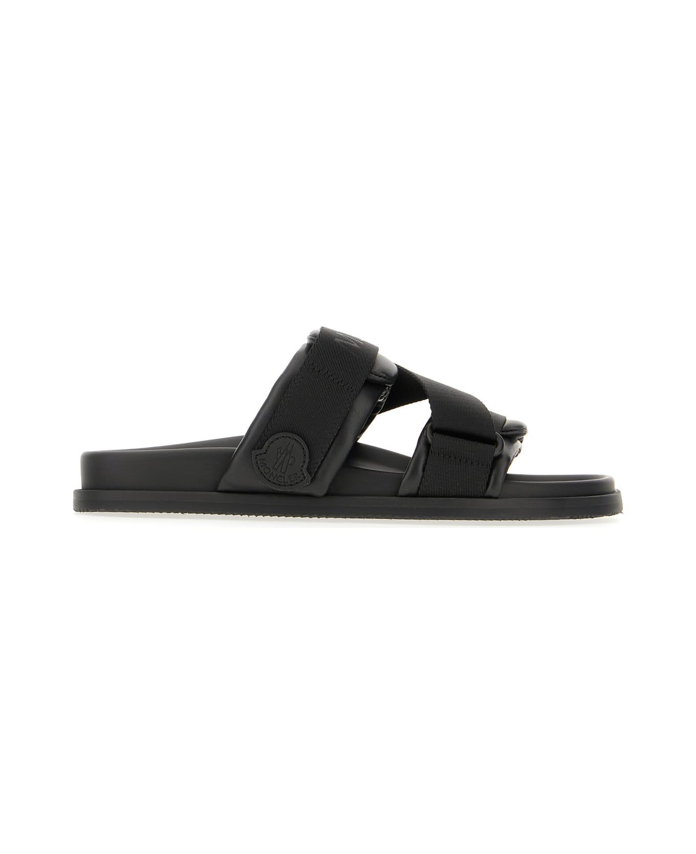 Moncler Black Leather And Fabric Sandals - Black