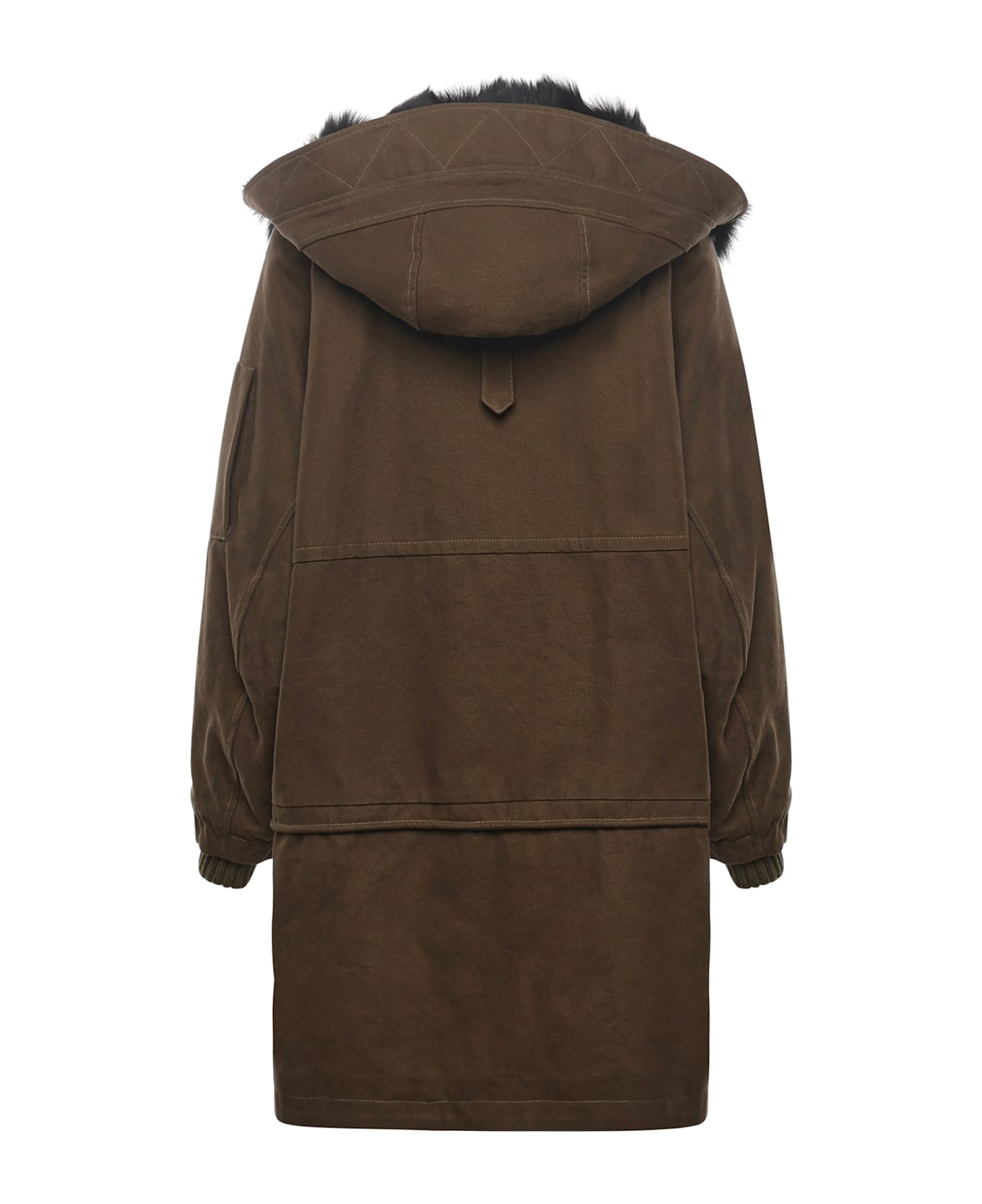 Dolce 
Gabbana Long Down Jacket With Fur Trim - Rotten green