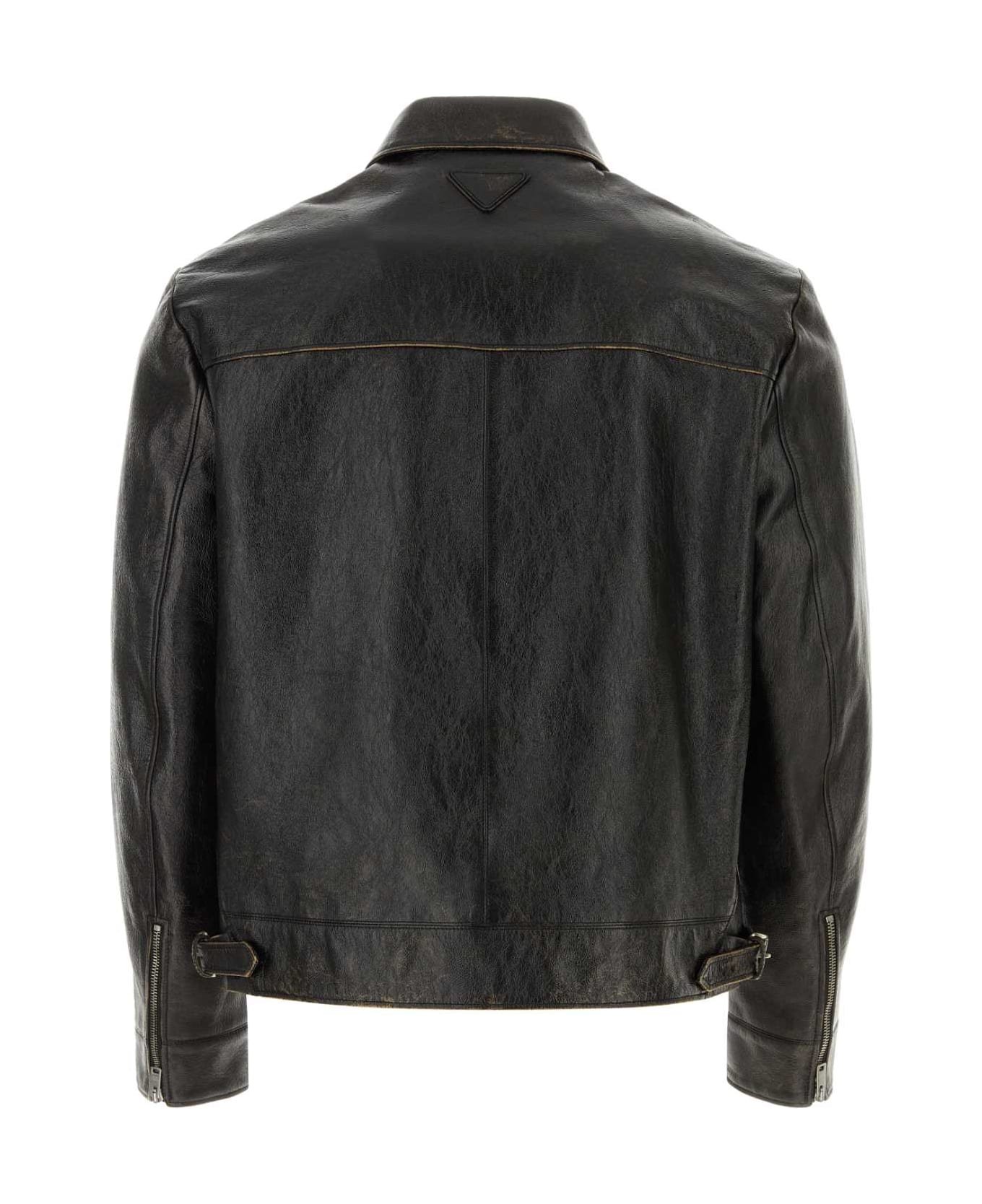 Prada zip-up Black Leather Jacket - NERO