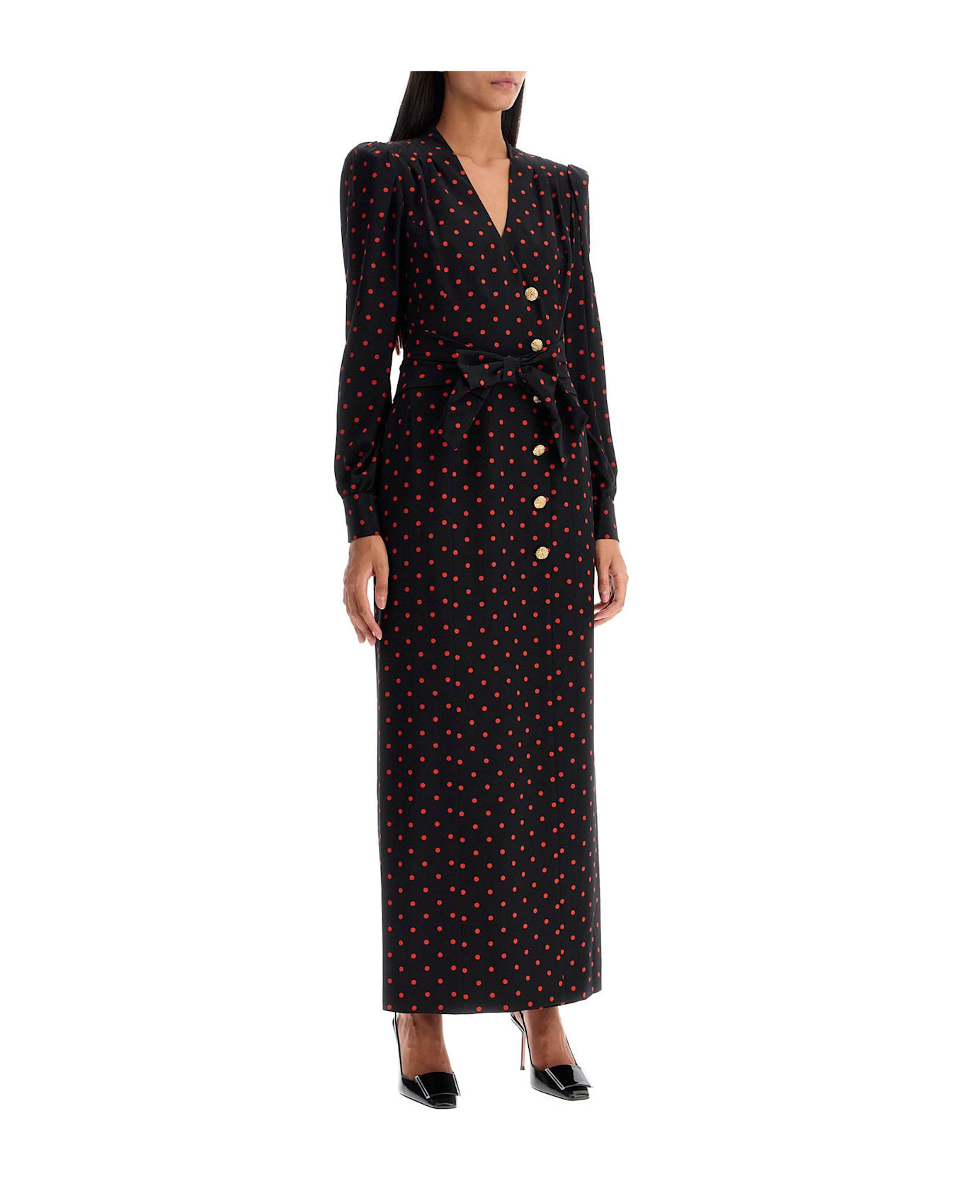 Alessandra Rich Silk Maxi Dress With Polka Dots - BLACK-RED (Black)