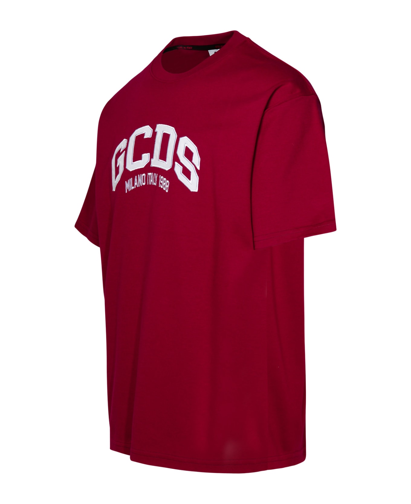 GCDS Burgundy Cotton T-shirt - Bordeaux