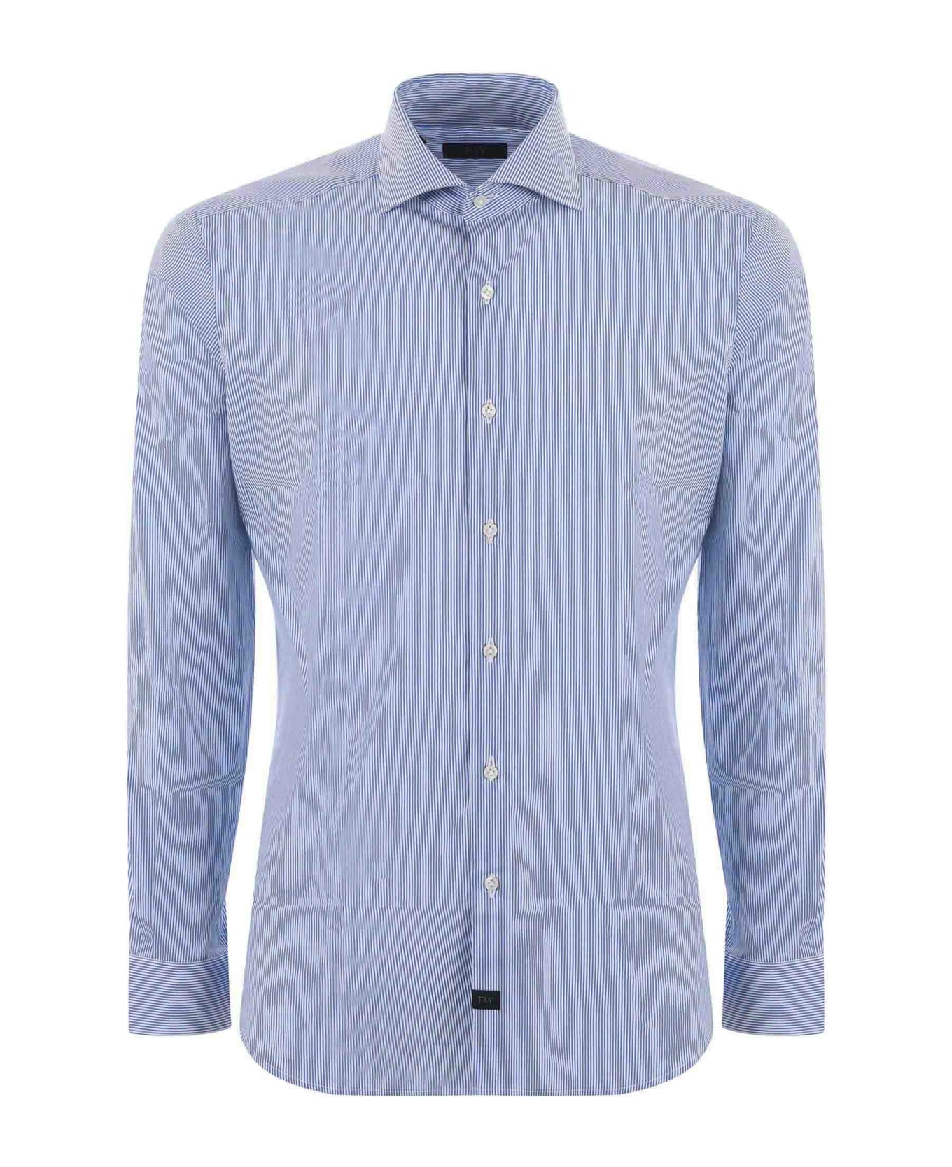 Fay Striped Cotton Poplin Shirt - Bianco/blu