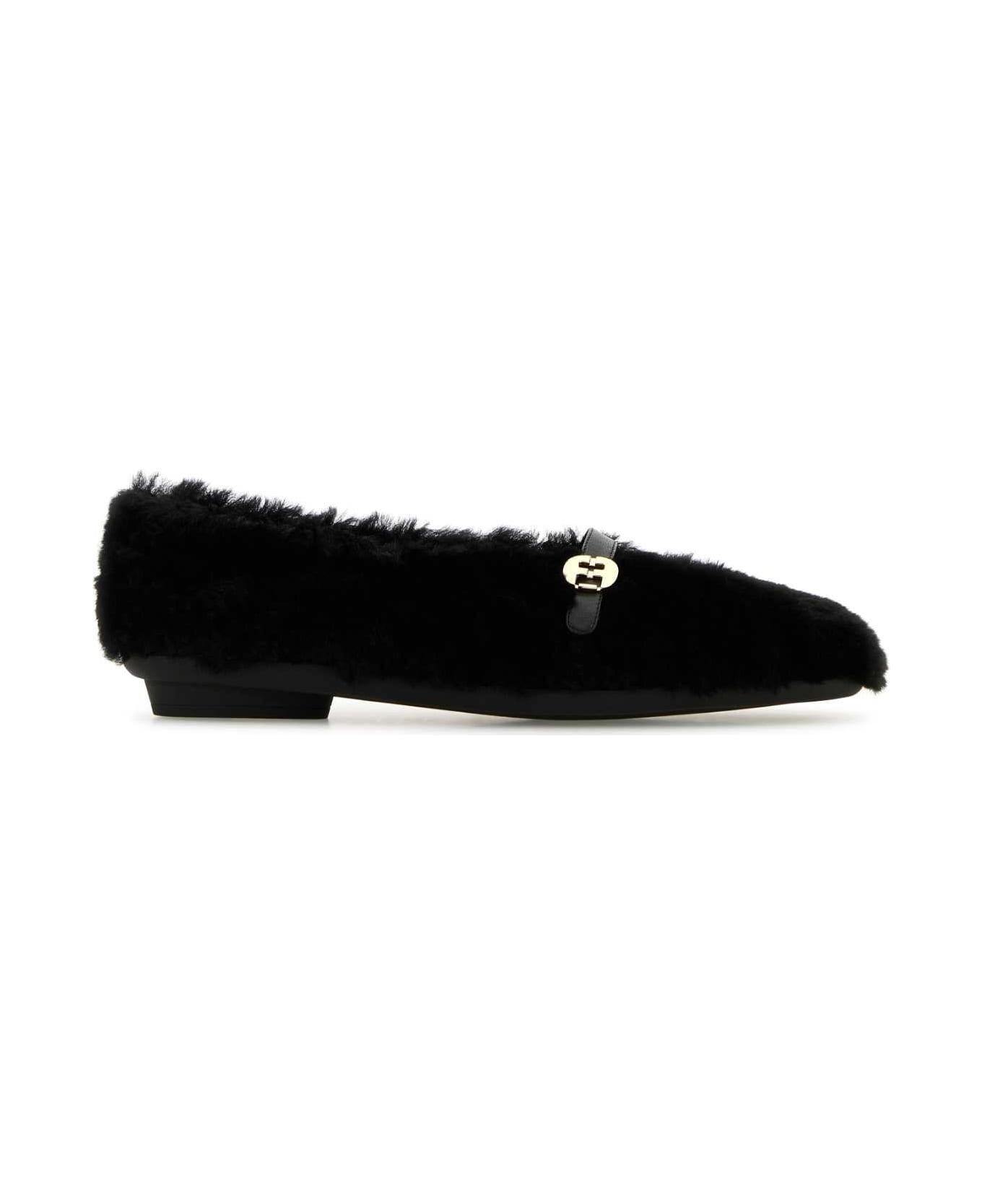 Ferragamo Black Shearling Noella Ballerinas - NERO820NERONERO