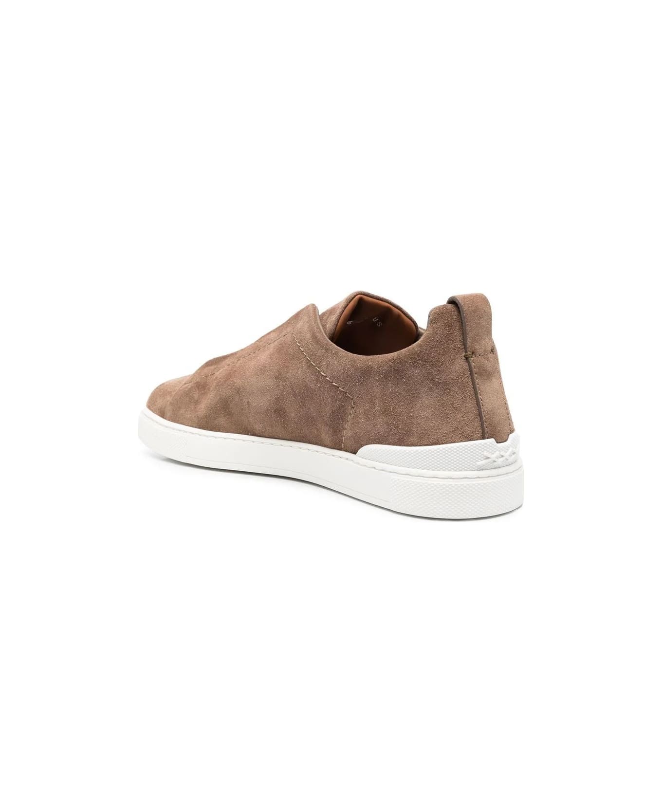 Zegna Triple Stitch Sneakers In Light Brown Suede - Brown