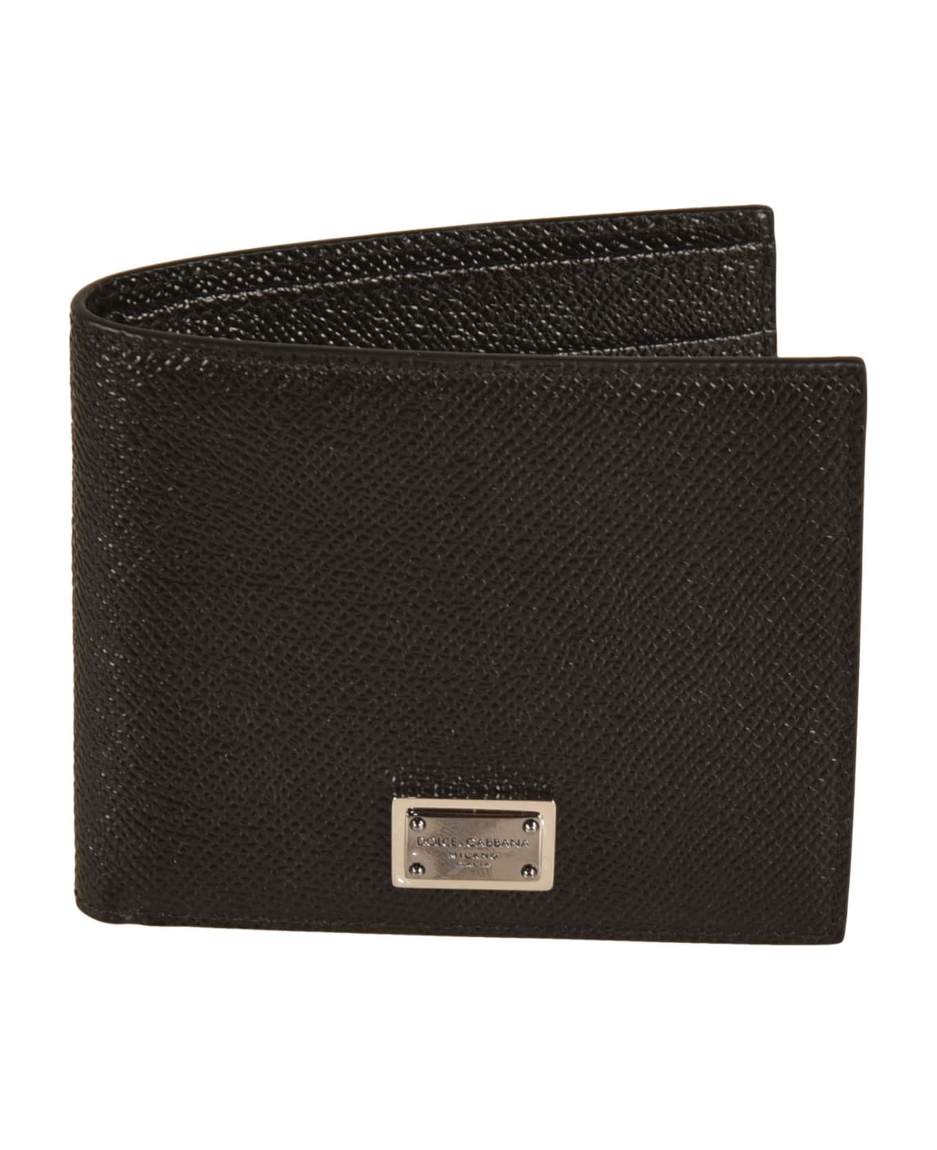 Dolce & Gabbana Metal Logo Plaque Grained Leather Wallet - Black 財布