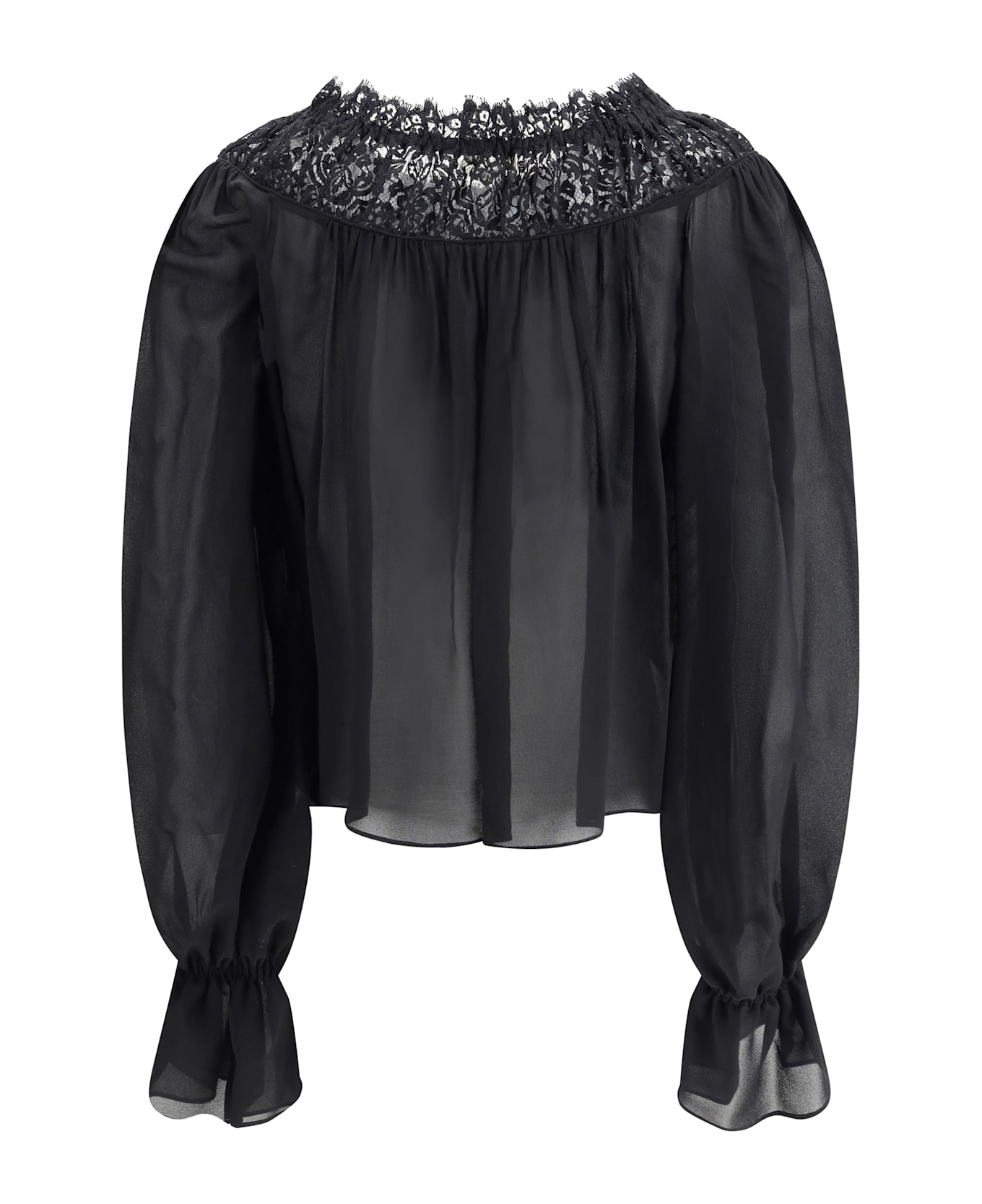 Chloé Silk Georgette And Lace Top