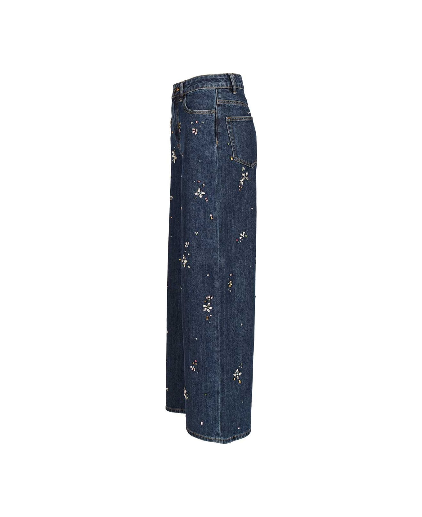 self-portrait Wide Leg Denim Jeans - BLUE