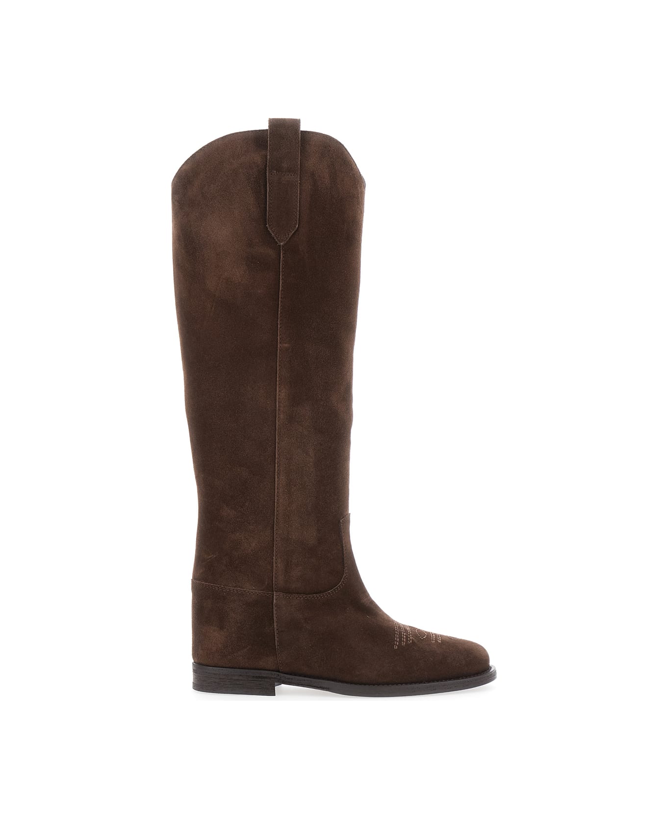 Via Roma 15 Brown Pointed Boots With Western-style Shaft And Stitching Detail In Suede Woman - Brown ブーツ