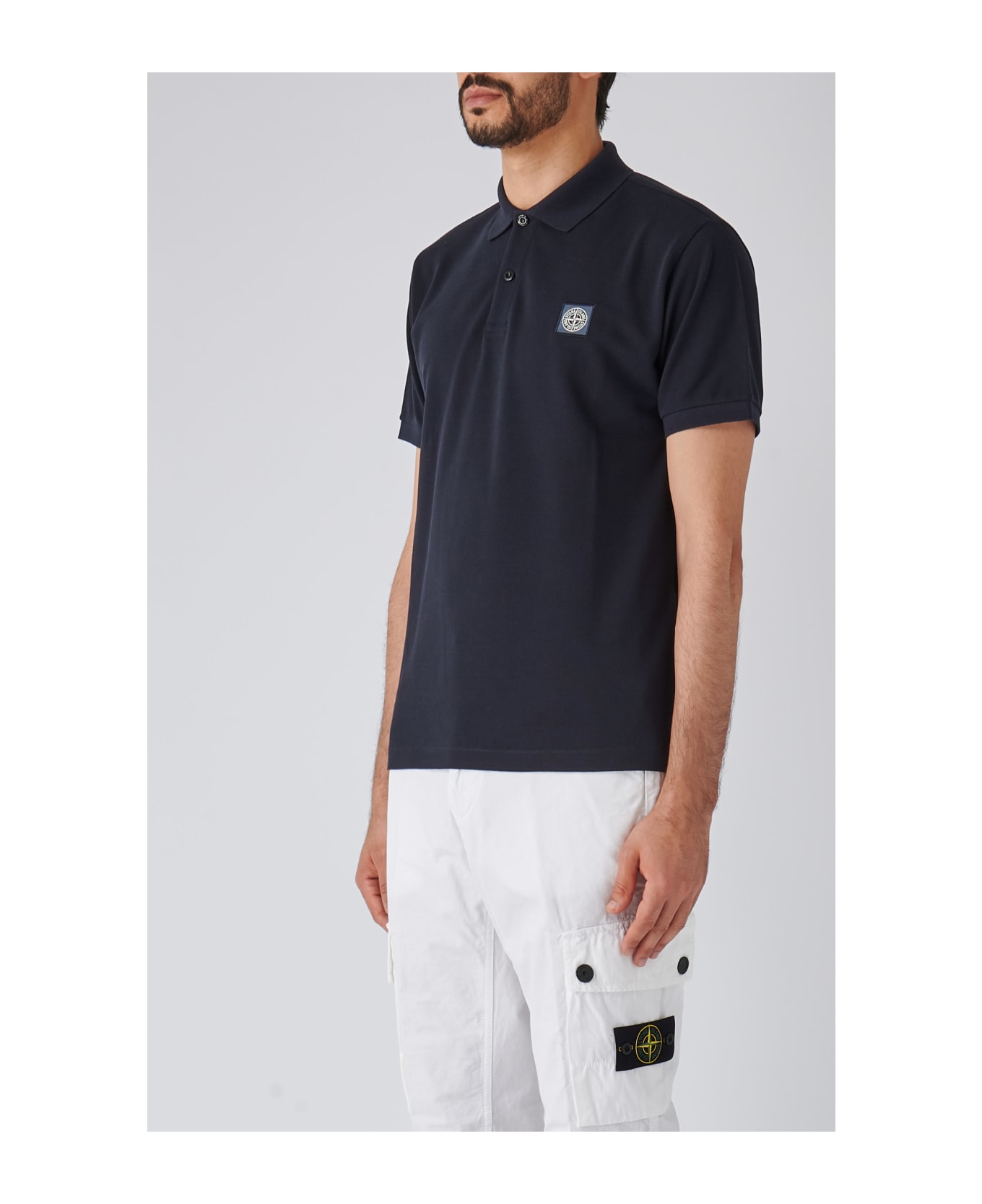 Stone Island Compass-patch Short-sleeved Polo Shirt - NAVY