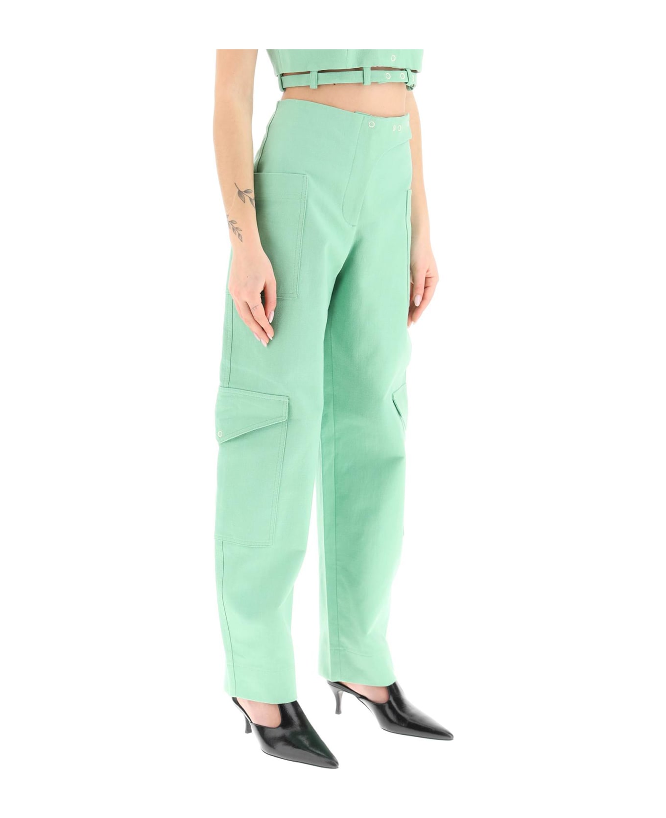 Ganni Cotton Suiting Pants - PEAPOD (Green)