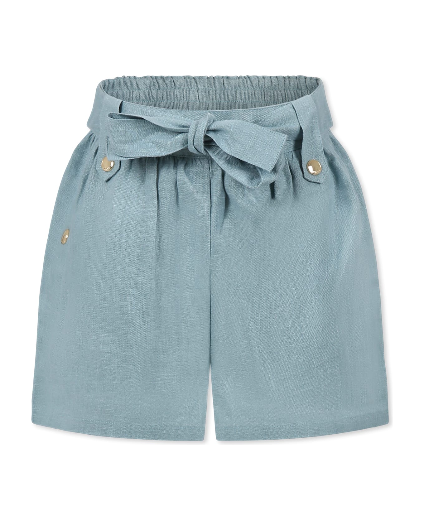 Chloé Light Blue Shorts For Girl With Logo - Light Blue