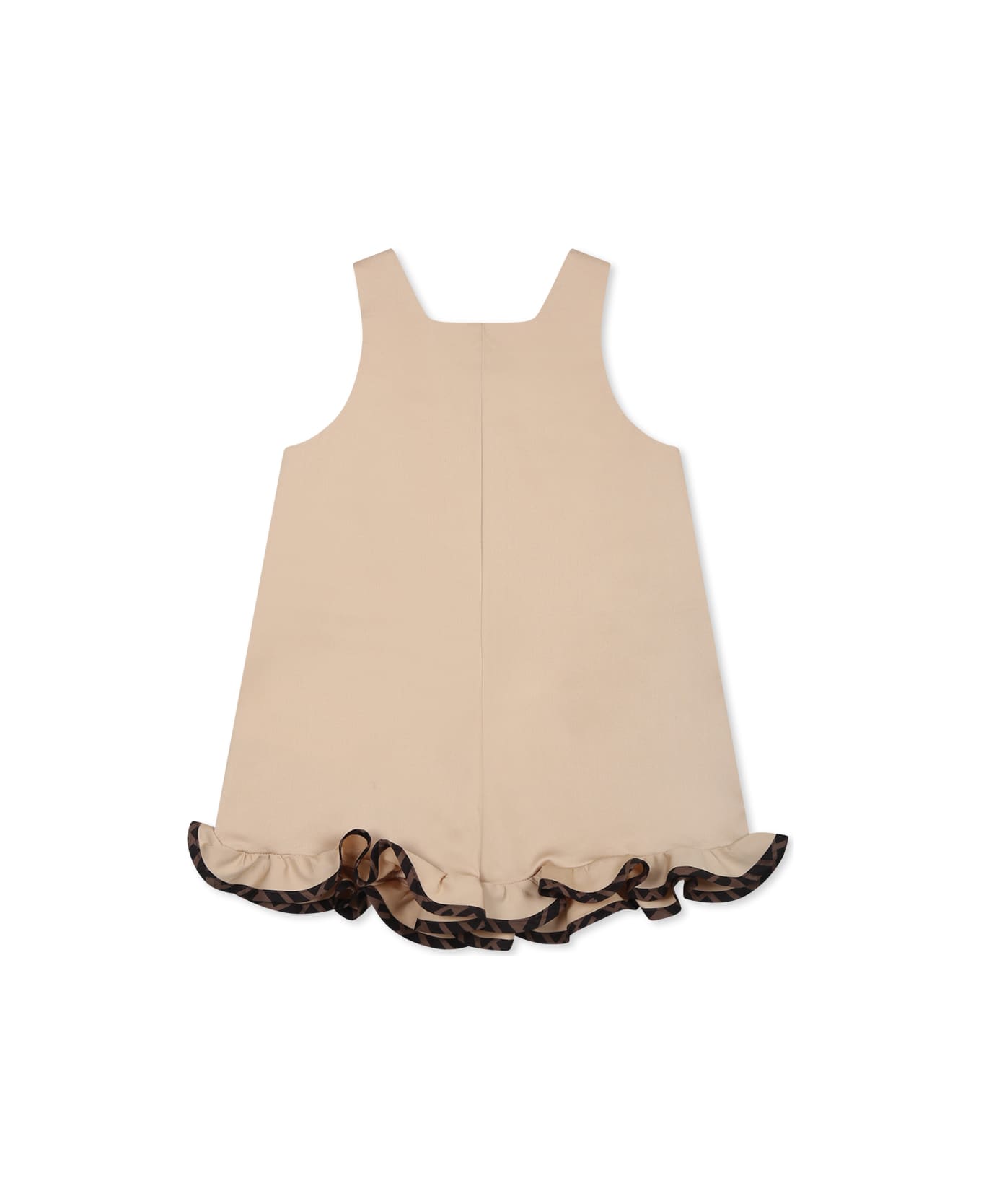 Fendi Beige Dungarees For Baby Girl With Ff - Beige
