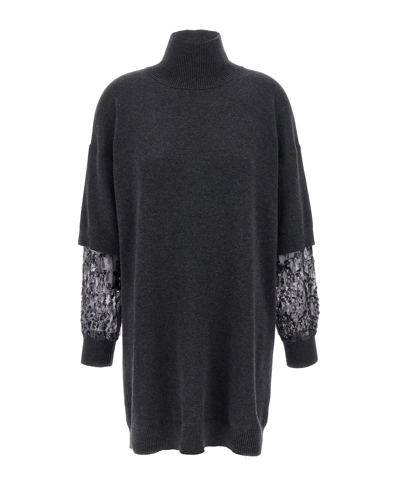 Brunello Cucinelli Sequin Sleeve Dress - Gray