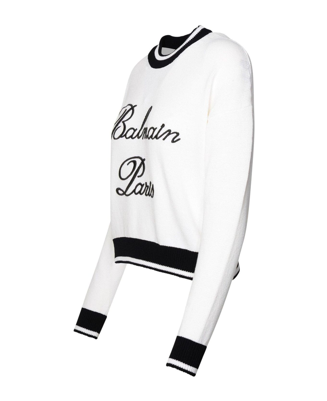 Balmain Signature Knitted Jumper - BLANC NOIR (White)