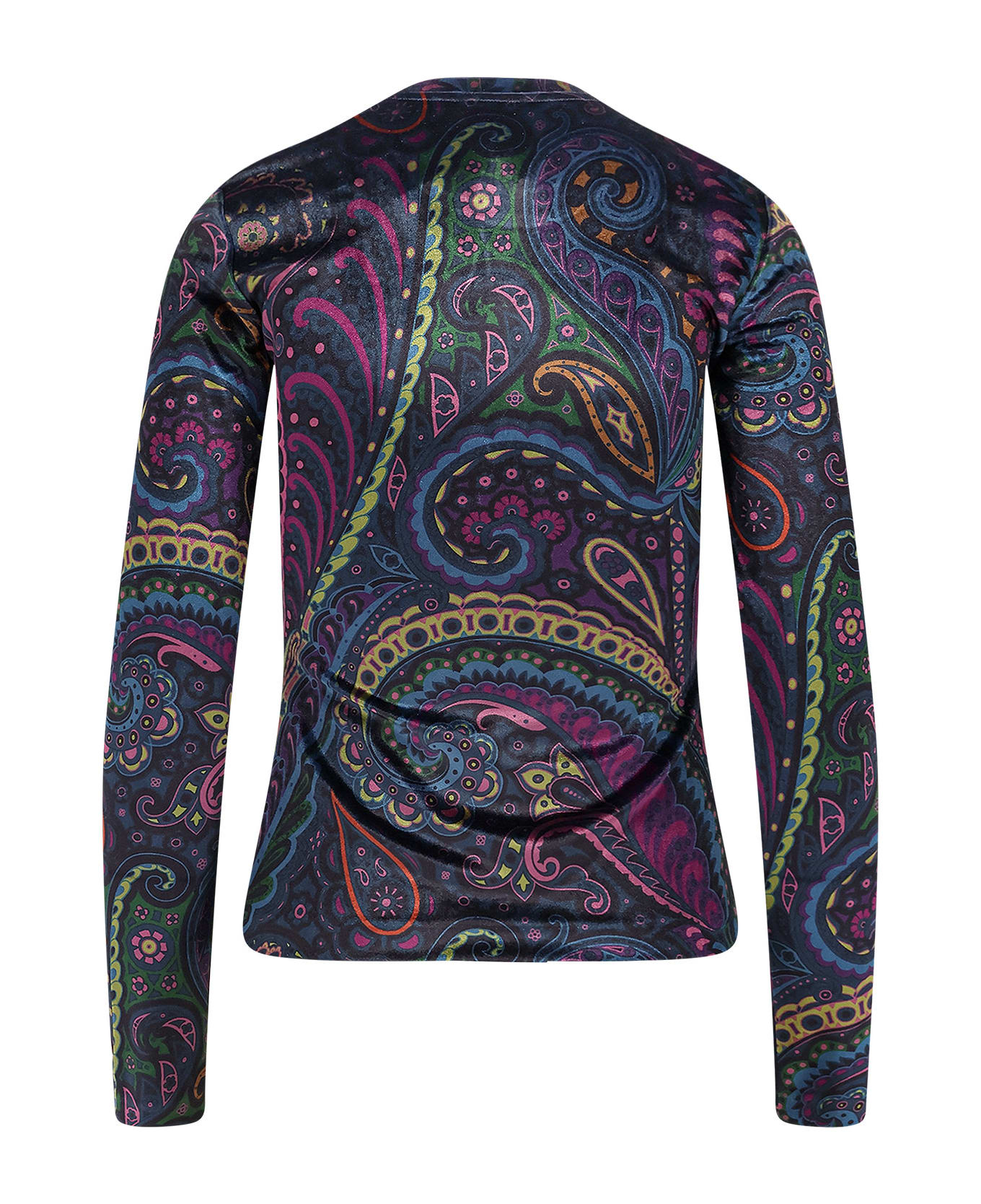 Etro Chenille T-shirt With Multicolor Print - Blue