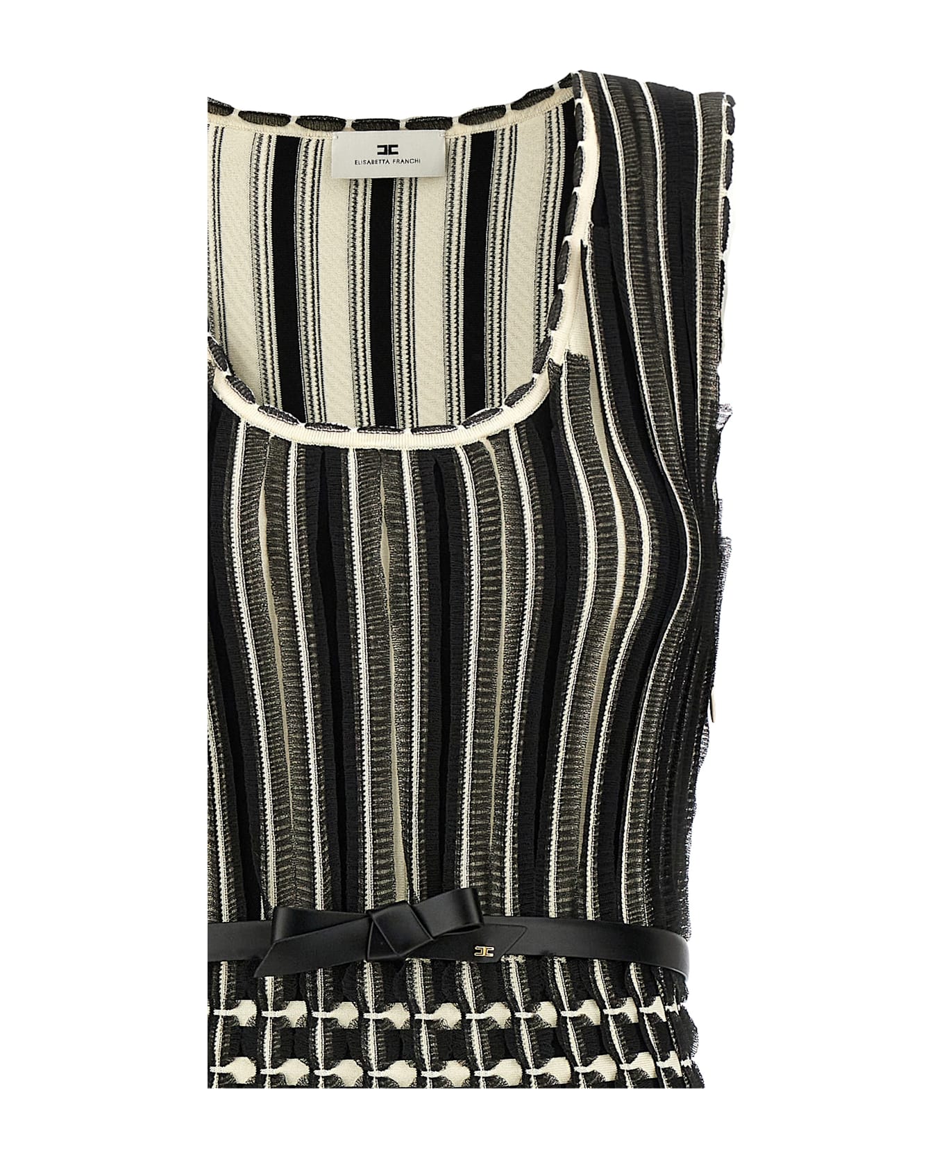 Elisabetta Franchi Belted Knitted Dress - White/Black